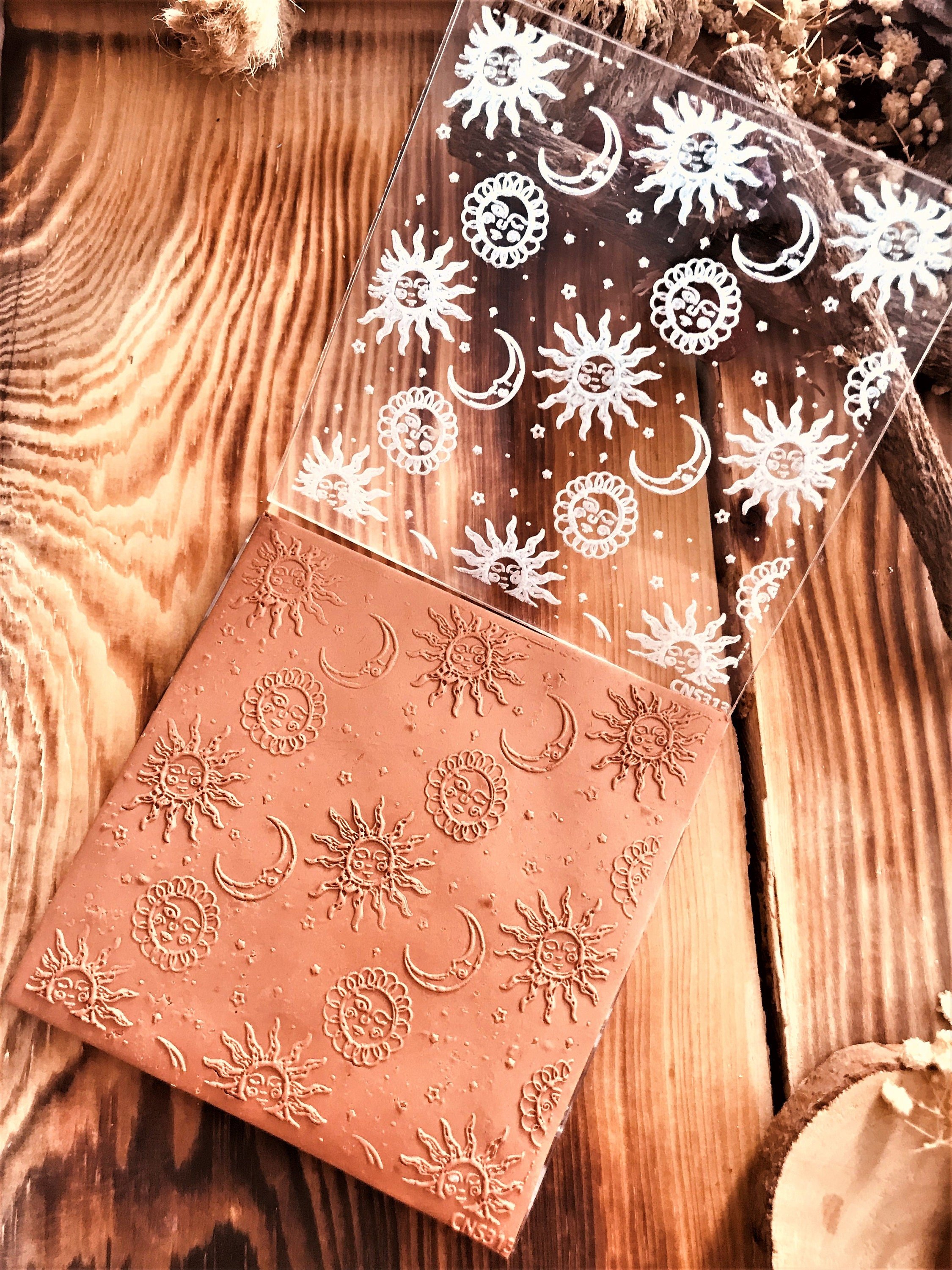 Moon, Sun and Star Pattern2 Acrylic Embossing Stamp For Polymer Clay, Fondant Stamp, Cookie Embosser, Cookie Stamp, Acrylic texture tool