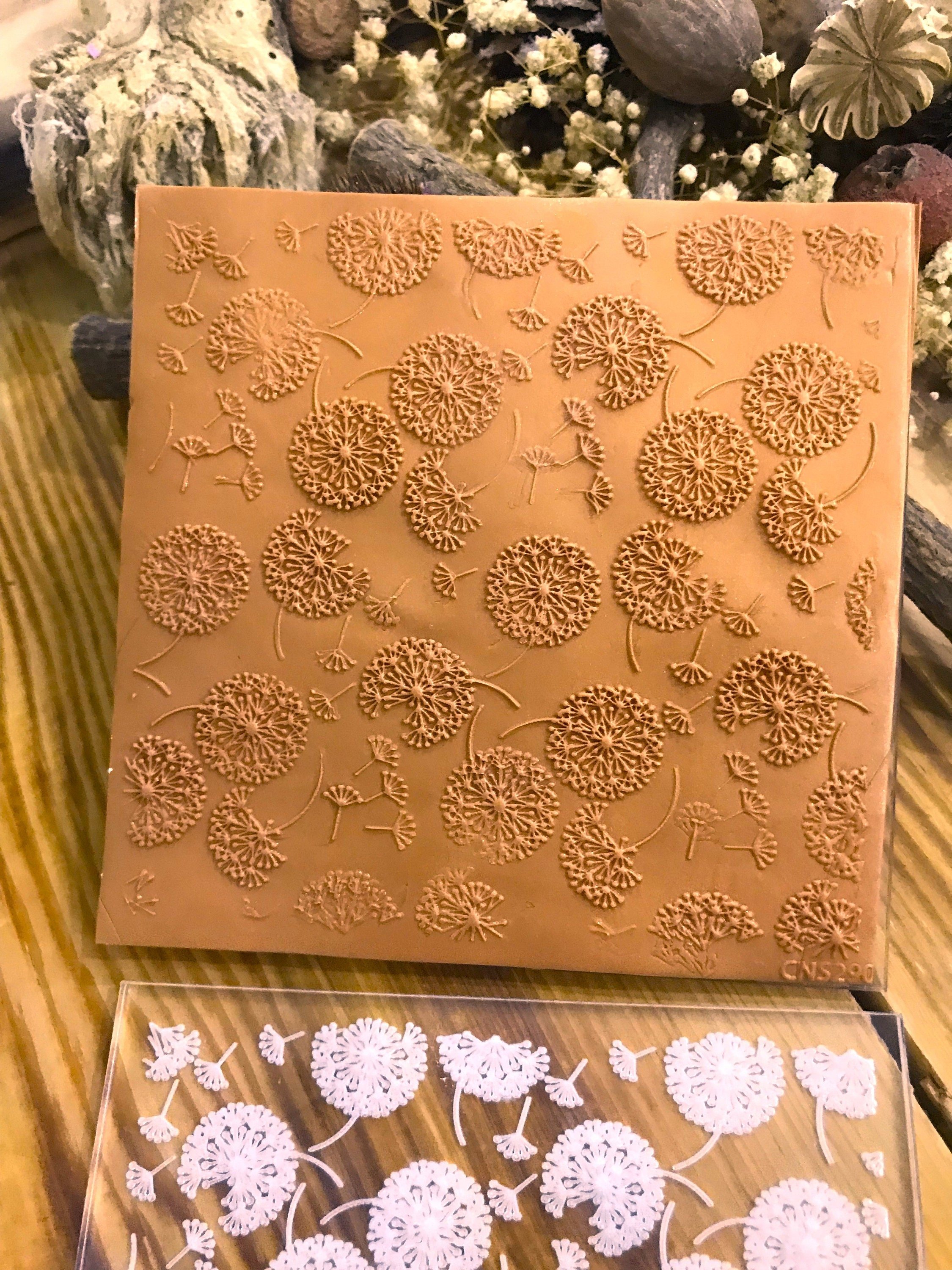 Dandelion Rubber or Acrylic Texture Mat – Polymer Clay Stamp, Embossing Tool, Acrylic Texture Sheet, Plaque, Tile for Fimo, Sculpey, Cernit