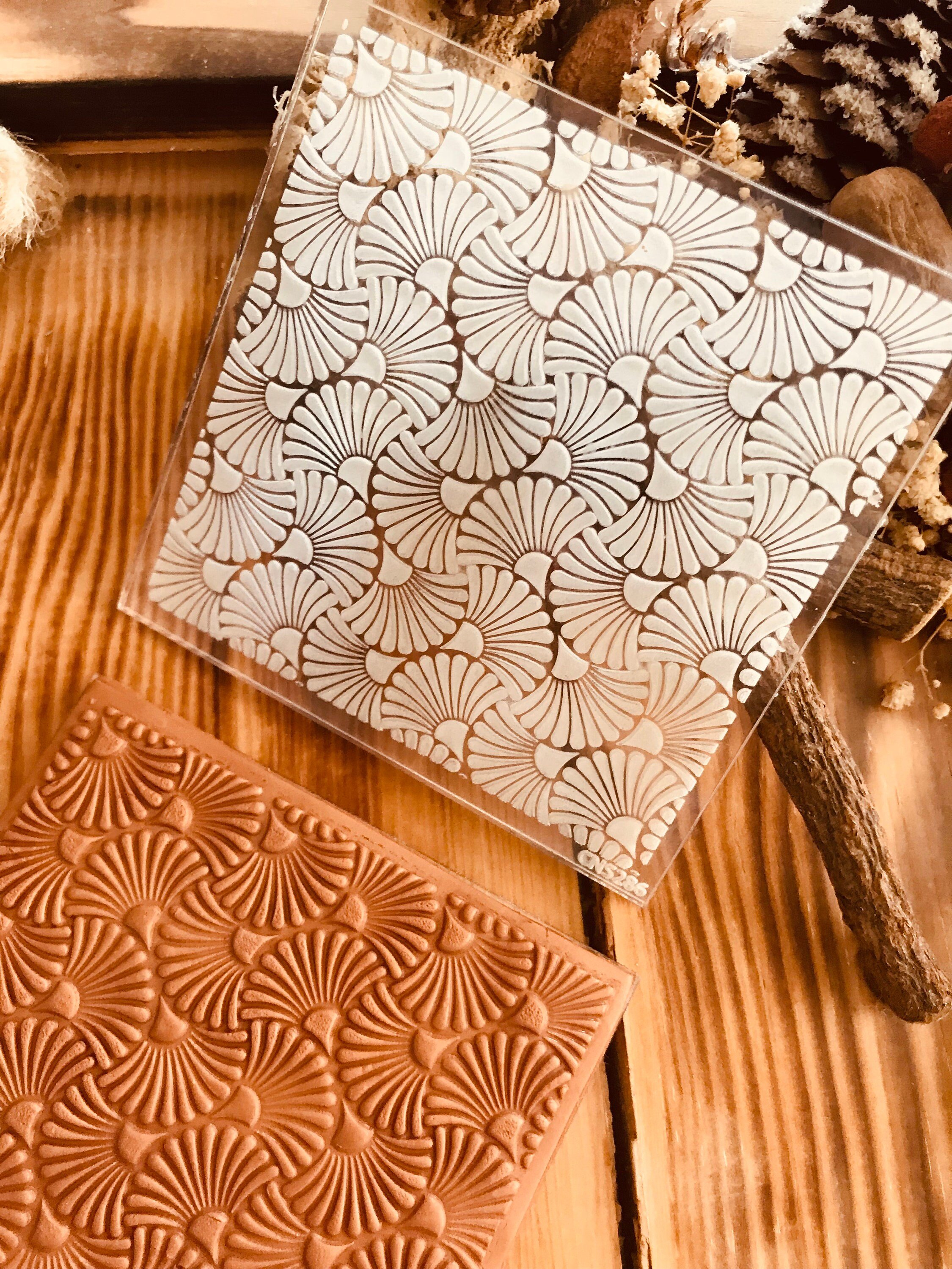 Art Deco Fan Rubber Texture Mat or Acrylic Stamp – Clay Stamp & Embosser | Polymer Clay, Fondant, Cookies | Fimo, Sculpey, Cernit