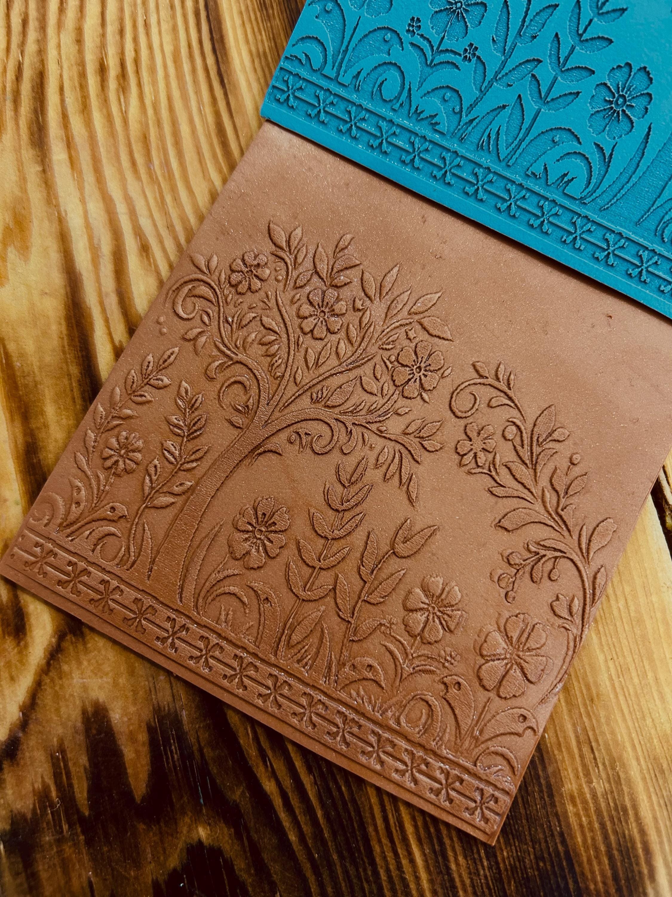 Flowers and Tree Acrylic Texture Mat – 10x10cm Polymer Clay Texture Sheet | Botanical Pattern Stamp for Earrings, Mugs, Crafts | Fimo Sculpey Cernit Compatible
