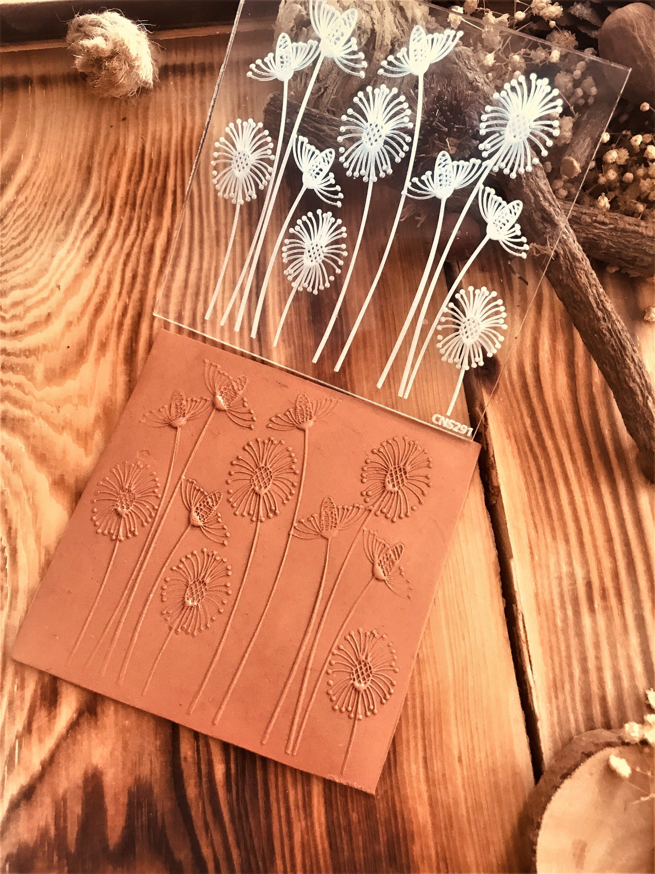Dandelion Rubber or Acrylic Texture Mat – Polymer Clay Stamp, Embossing Tool, Acrylic Texture Sheet, Plaque, Tile for Fimo, Sculpey, Cernit