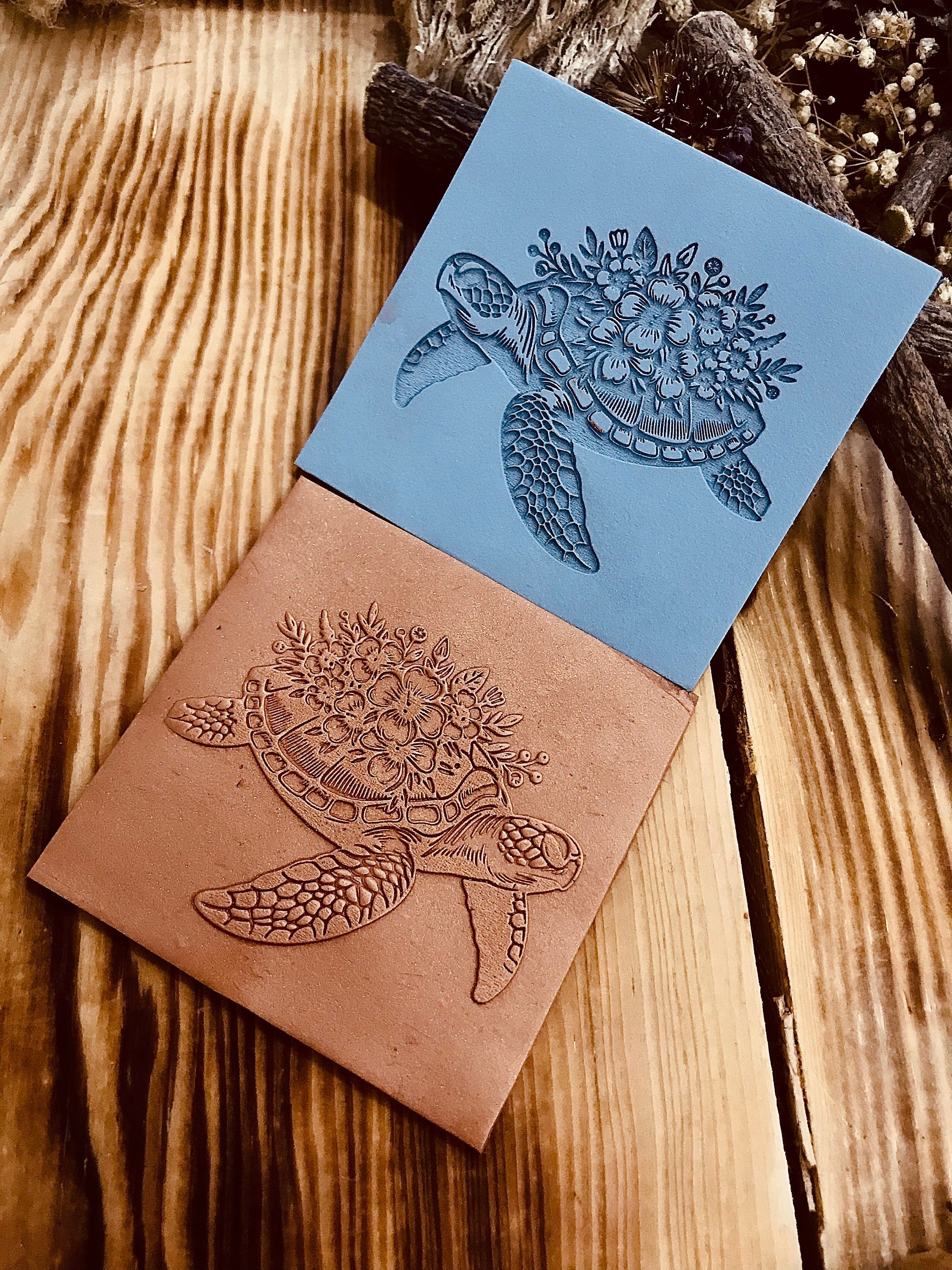 Sea Turtle With Flowers Pattern Rubber Texture Mat Polymer Clay Tools⎥Earring Making⎥Hand Roller⎥Clay Texture Tool⎥Jewellery Tools