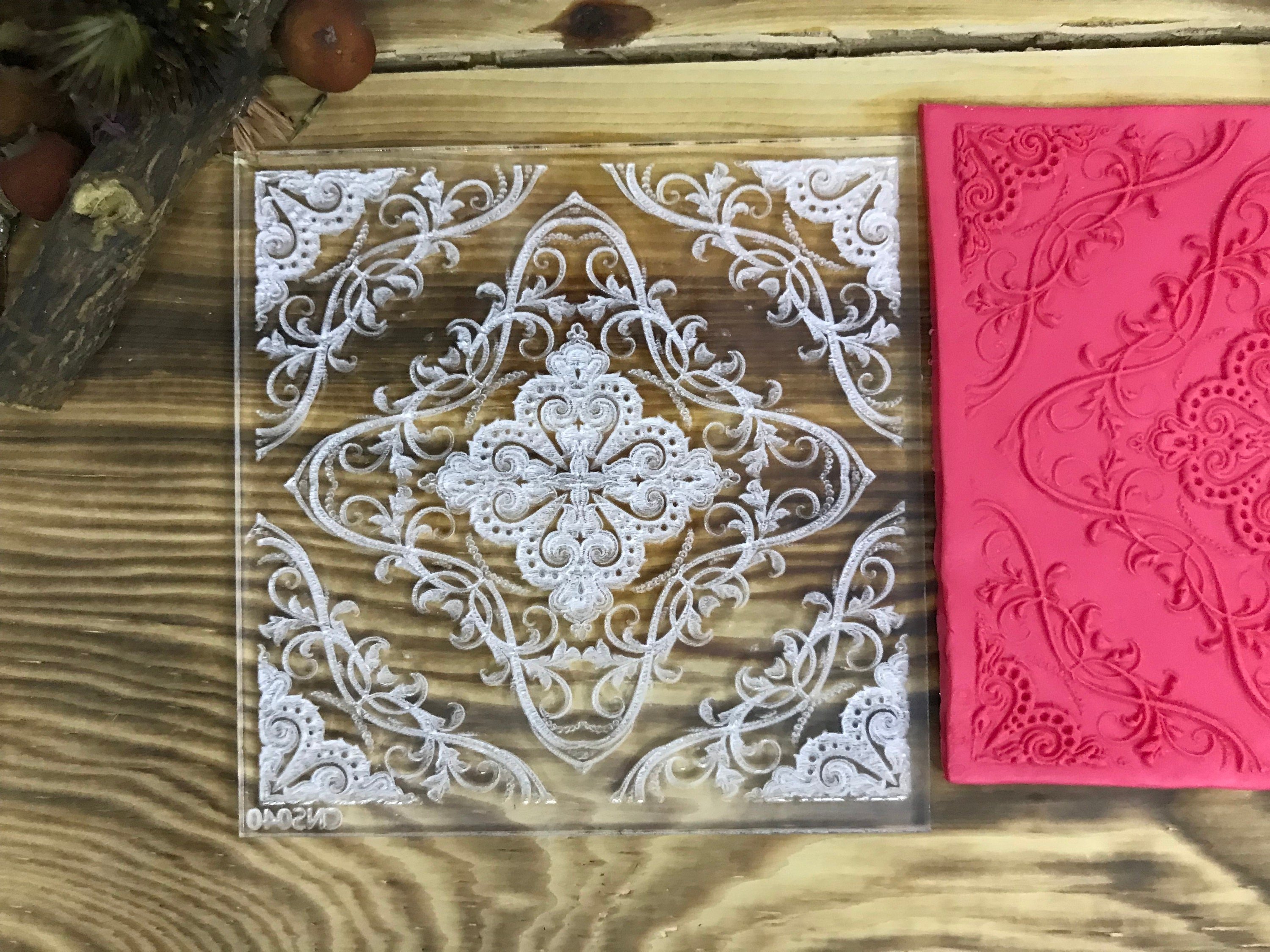 Baroque2 Pattern Texture Mat | Polymer Clay Debossing Stamp | Rubber or Acrylic Texture Sheet for Jewelry, Crafts, and Cake Decorating