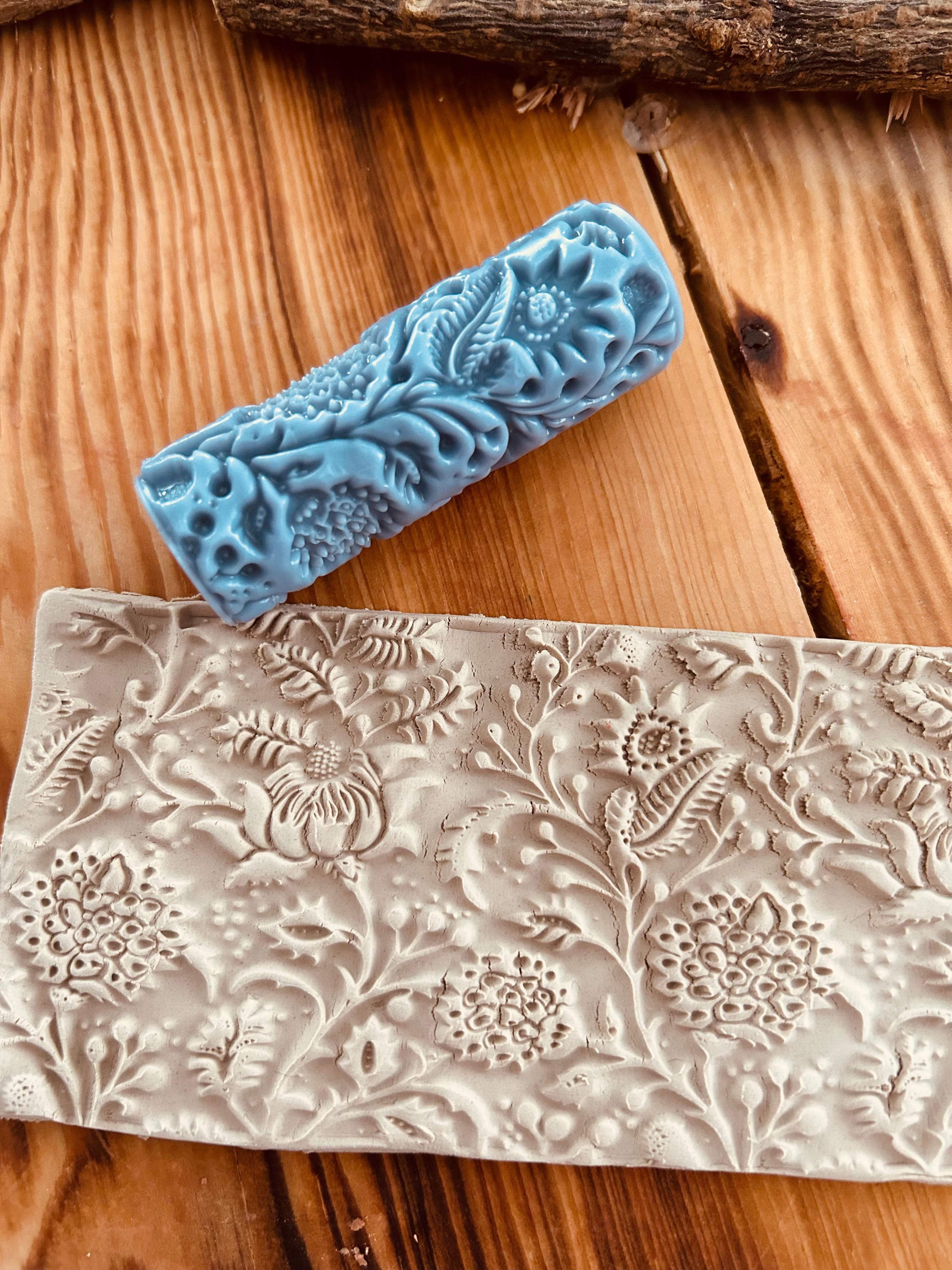 Floral Border Texture Roller for Polymer Clay – 7cm Embossing Roller for Air Dry Clay, Cookie Dough, Ceramic, Fondant, DIY Floral Pattern Tool