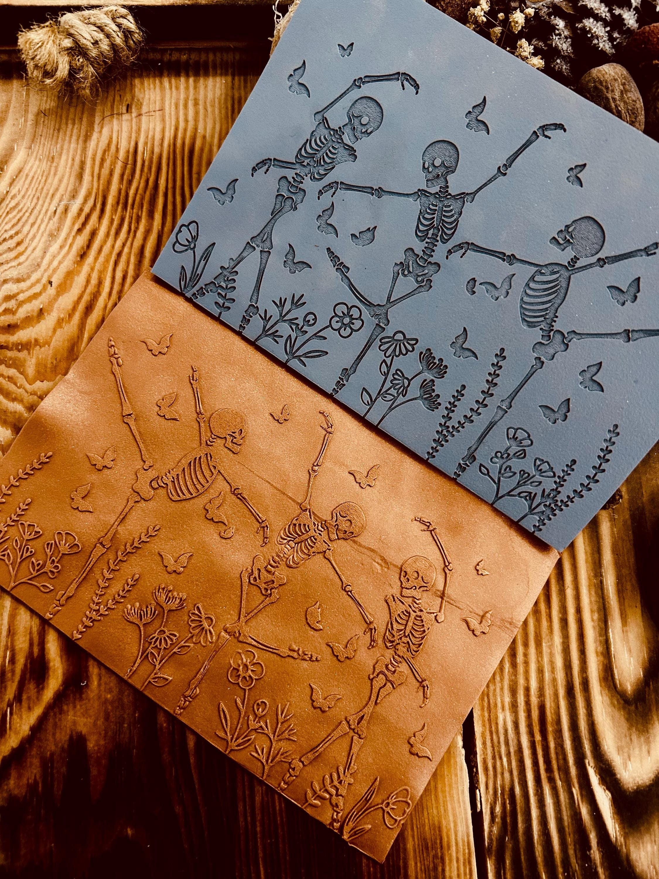 Halloween Dancing Skeleton and Butterfly Pattern Rubber Texture Mat | 10x14 cm | For Polymer Clay, Air Dry Clay, Silver Clay