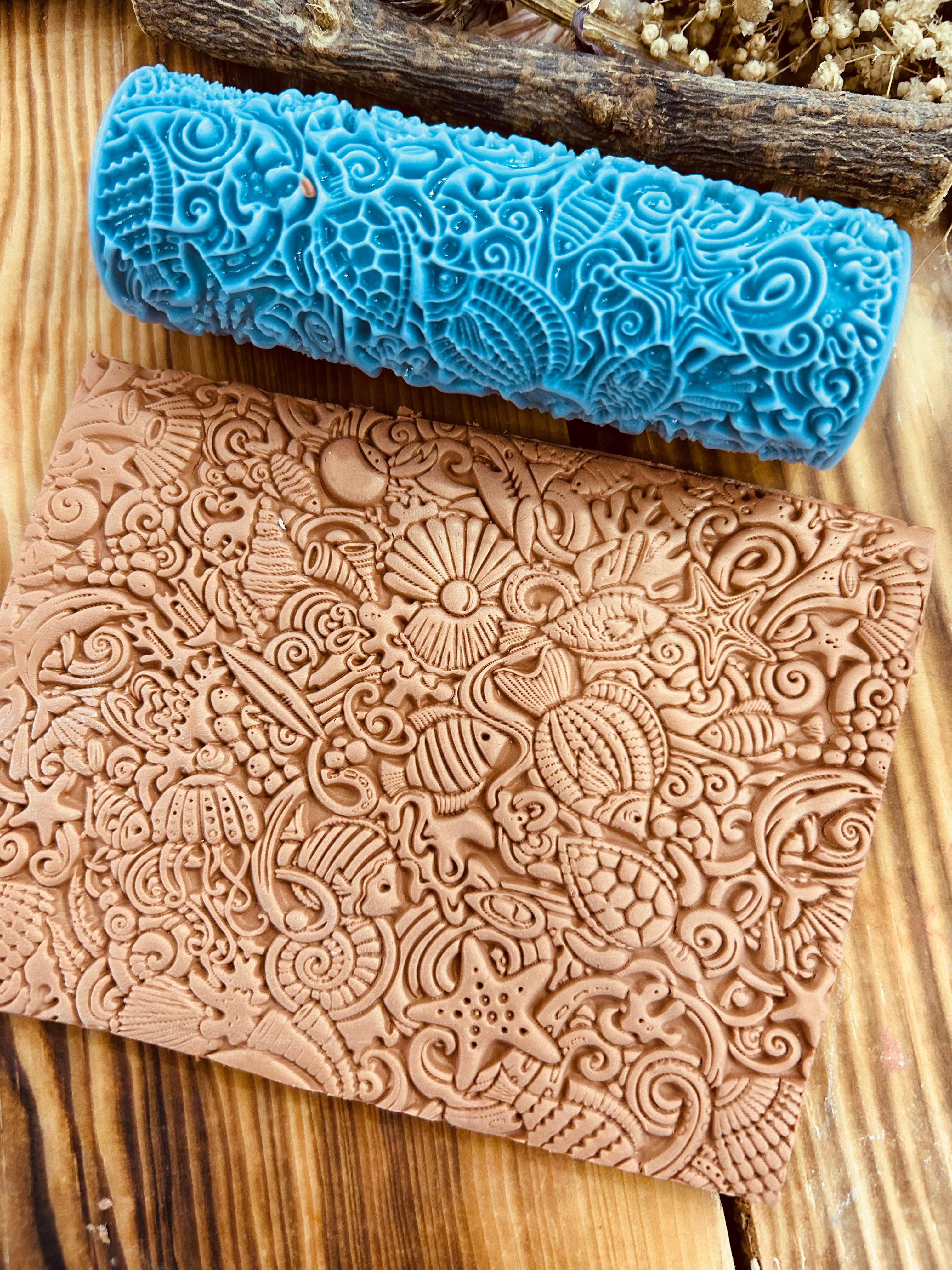 Sea Creatures Pattern Texture Roller – 10cm Embossing Roller for Polymer Clay, Air Dry Clay, Soap, Metal Clay, DIY Crafts