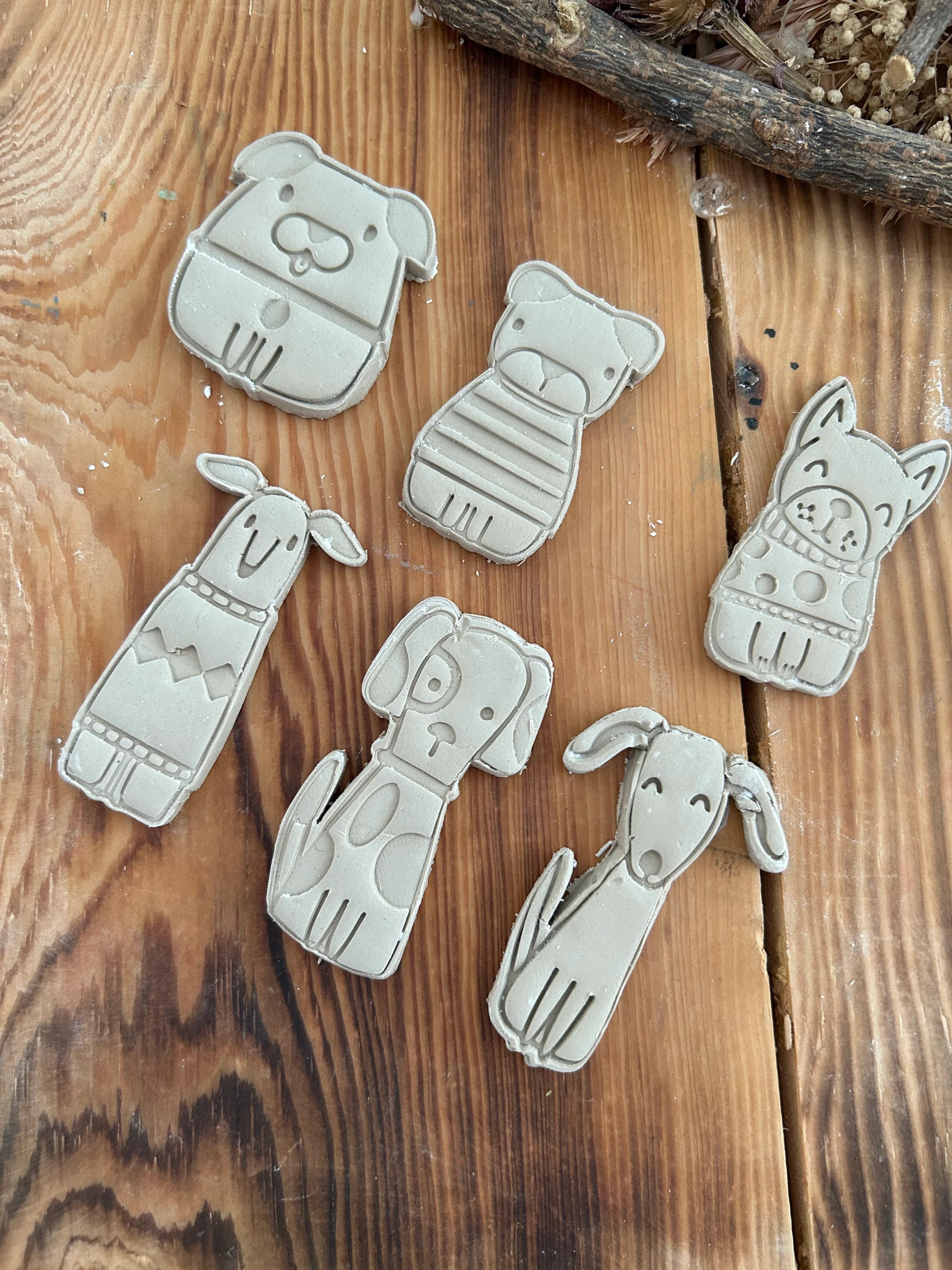 Paw Pals – 6'lı Köpek Damga ve Kesici Seti |Kurabiye|Seramik| Polimer Kil & Hava ile Kuruyan Kil İçin