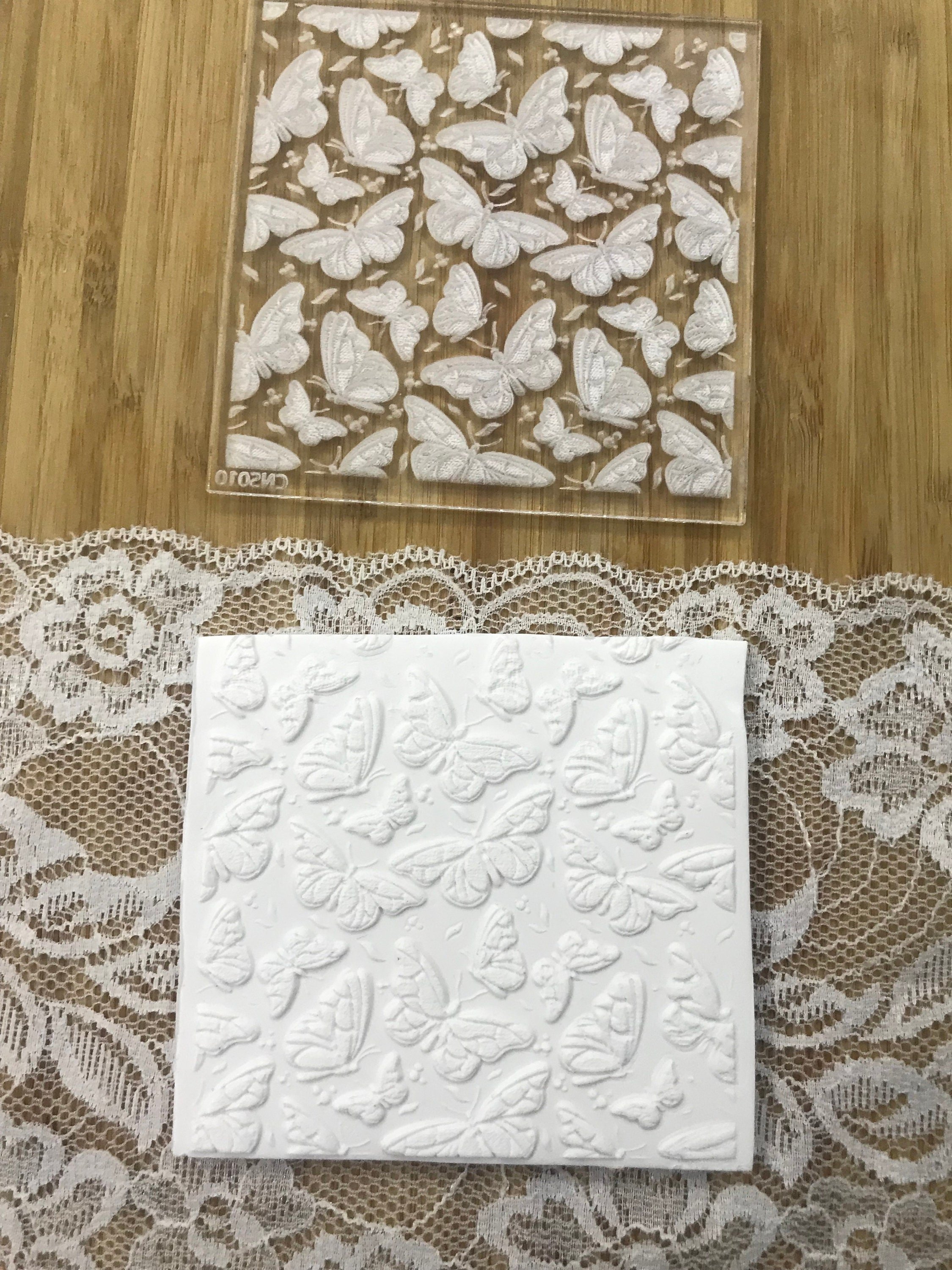 Butterfly Pattern Rubber And Acrylic Texture Mat Stamp for Polymer Clay, Acrylic Clay Tool, Crafting Texture Sheet