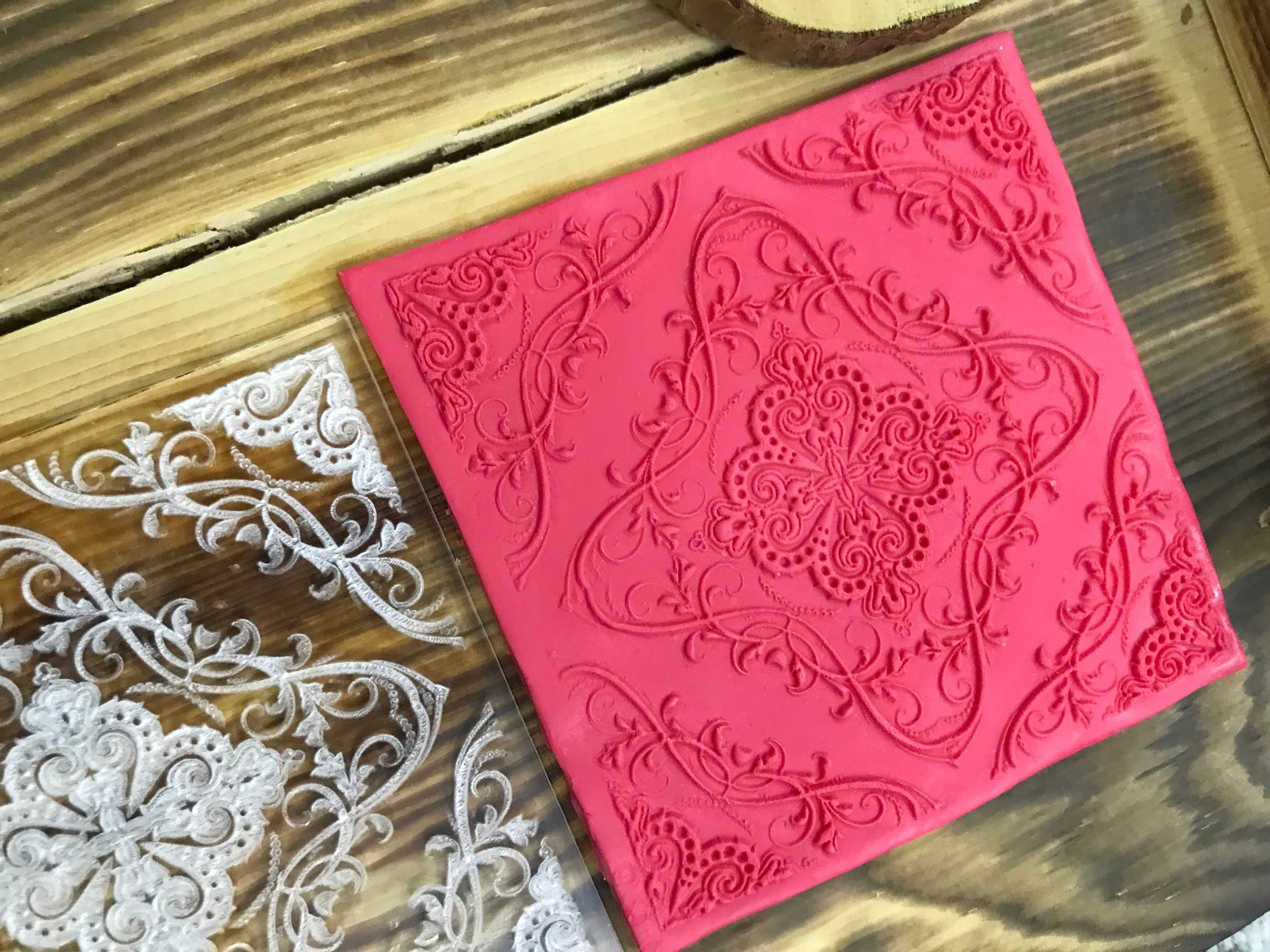 Baroque2 Pattern Texture Mat | Polymer Clay Debossing Stamp | Rubber or Acrylic Texture Sheet for Jewelry, Crafts, and Cake Decorating