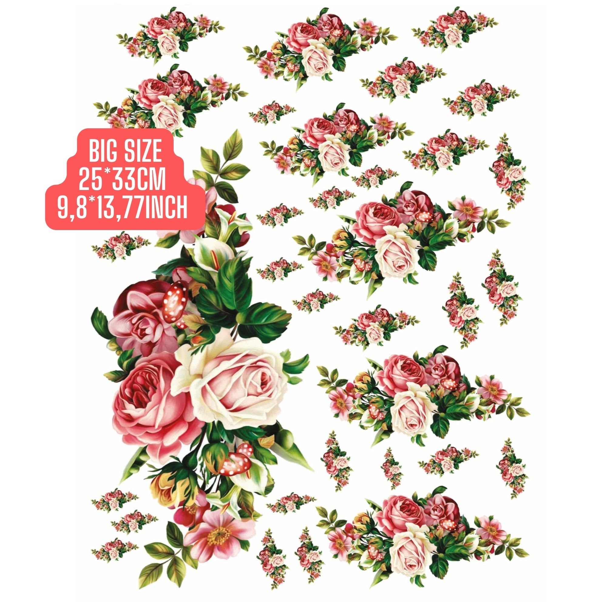 Water transfer paper for Polymer Clay, Ceramics and Wood, Large size 25*33cm (9,8*13,77inch)