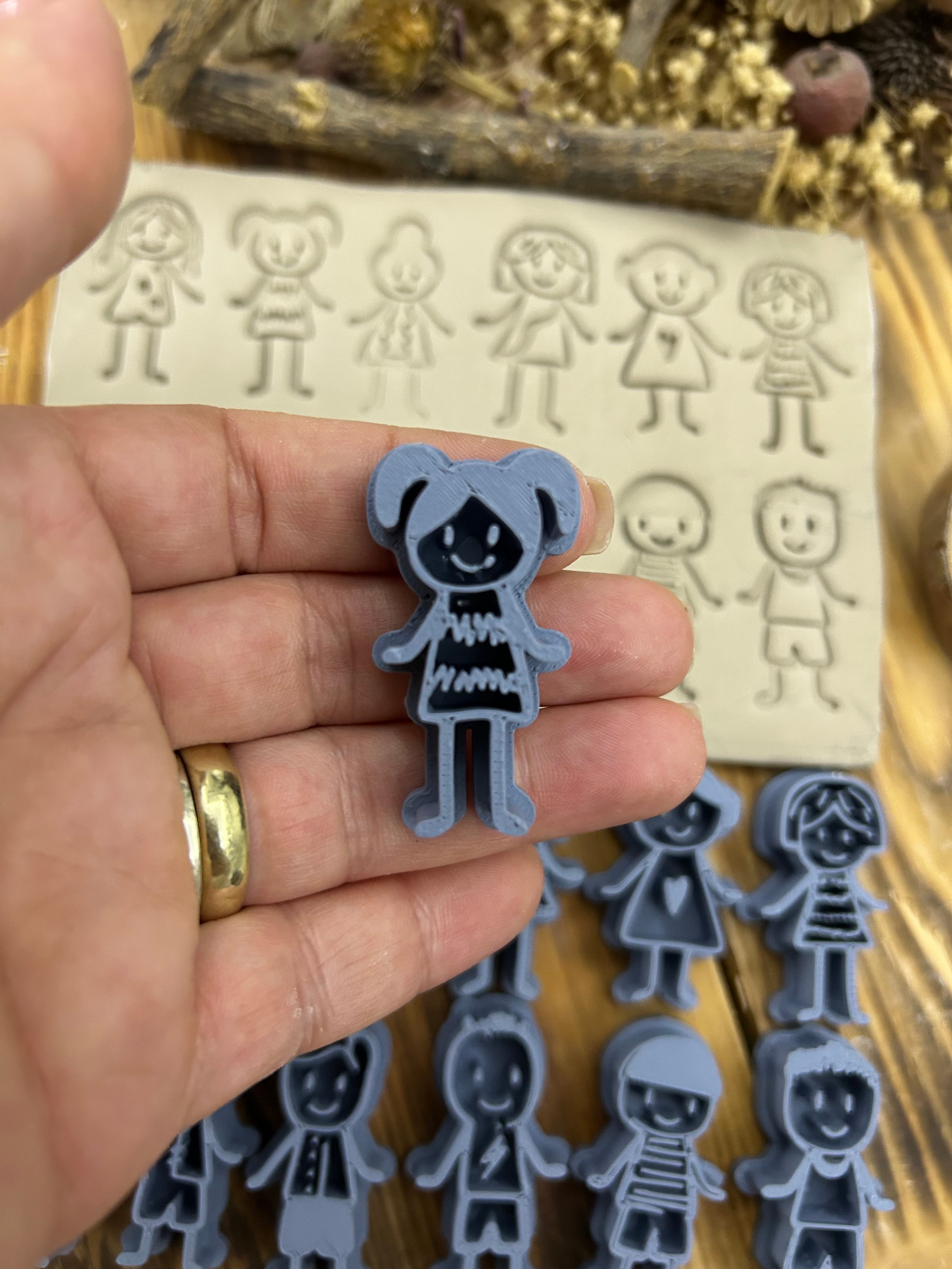 12 Doodle Friends Stamp Set – 12 Cute Boy & Girl Stamps for Polymer Clay, Air Dry Clay, Soap, Wax And Cookie Dough