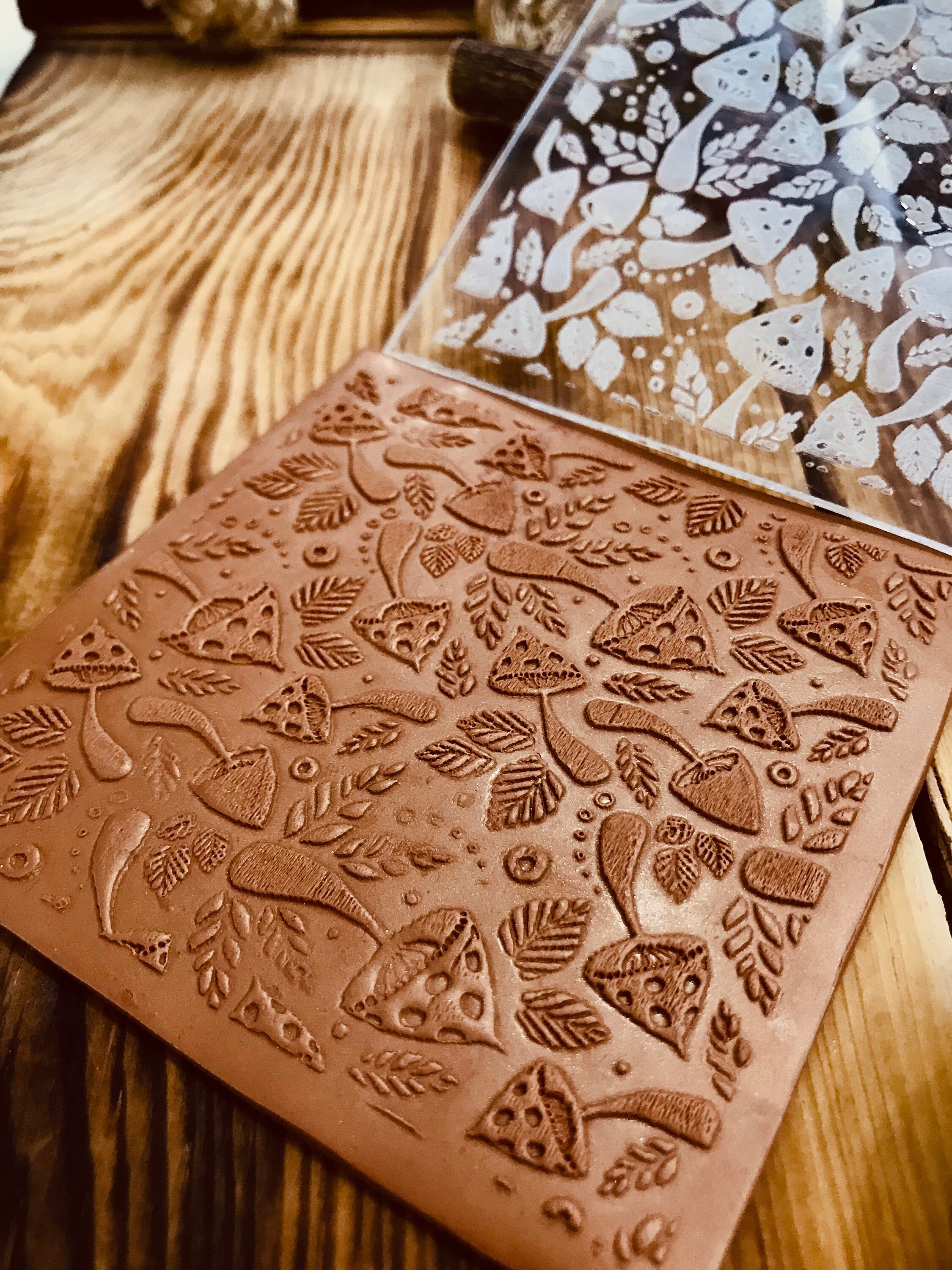 Mushroom Acrylic Embossing Stamp For Polymer Clay, Ceramic ,Fondant Stamp, Cookie Embosser, Cookie Stamp, Acrylic texture tool