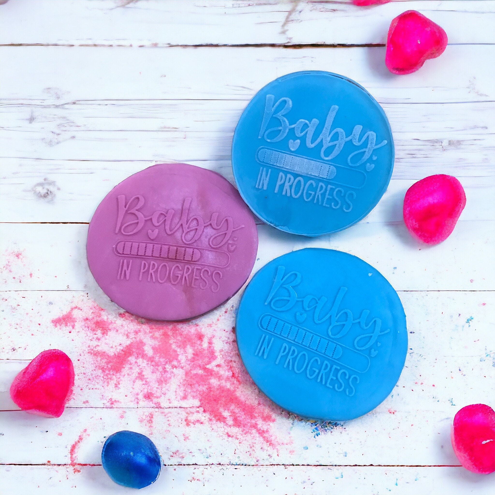 Baby In Progress Embosser – Rubber or Acrylic Fondant Stamp for Cookies, Cupcakes, Cake Decorating, Polymer Clay & Soap