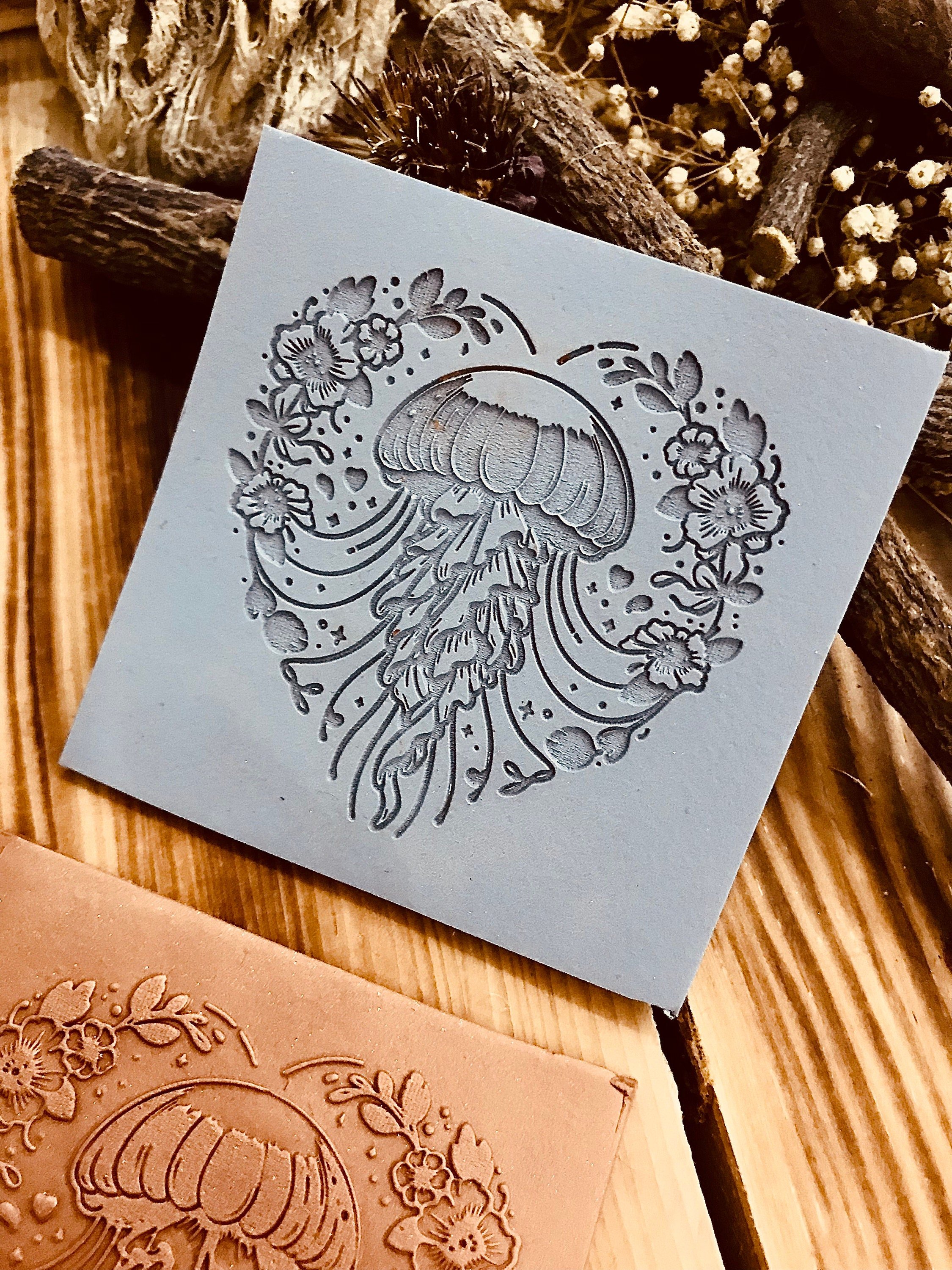 Jellyfish With Flowers Pattern Rubber Texture Mat Polymer Clay Tools⎥Earring Making⎥Hand Roller⎥Clay Texture Tool⎥Jewellery Tools