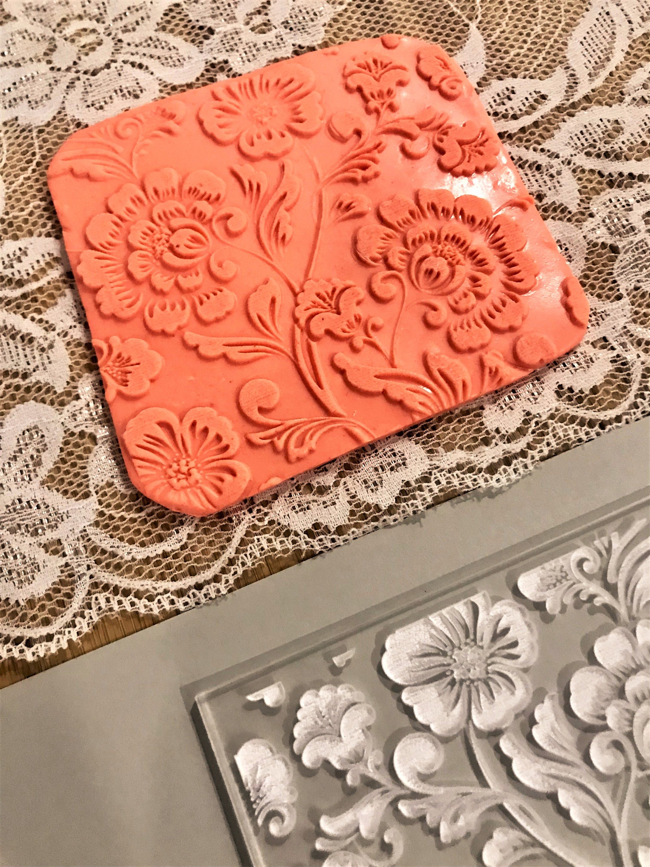 Lace Floral Pattern Texture Mat, Debossing Stamp, Acrylic texture tool, Sugar Dough Embosser, Texture Tile , Ceramic Supplies, Texture Plate