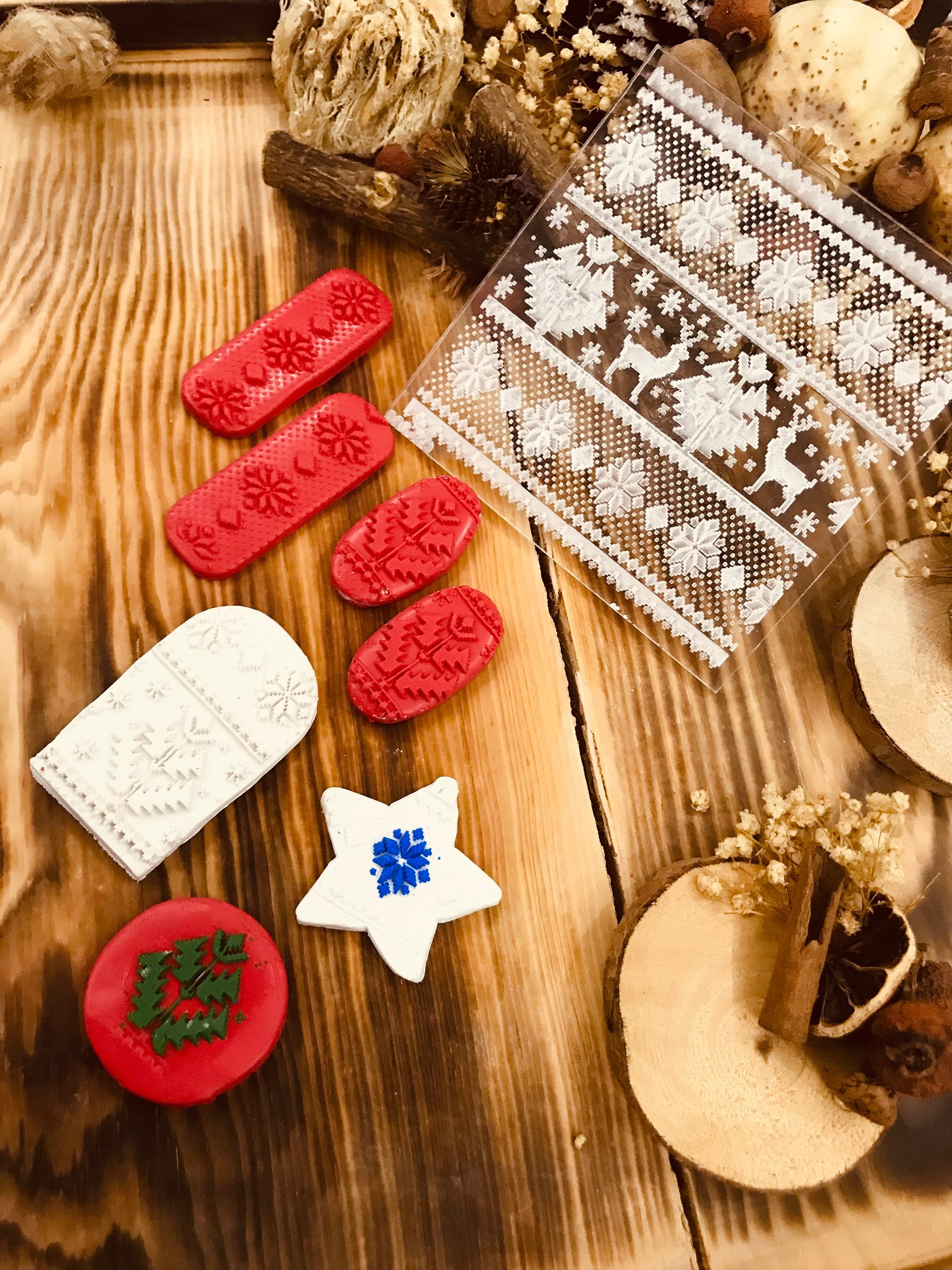 Christmas Deer Pattern Rubber or Acrylic Texture Mat – Polymer Clay Stamp, Embossing Tool, Acrylic Texture Sheet, Plaque, Tile for Fimo, Sculpey, Cernit