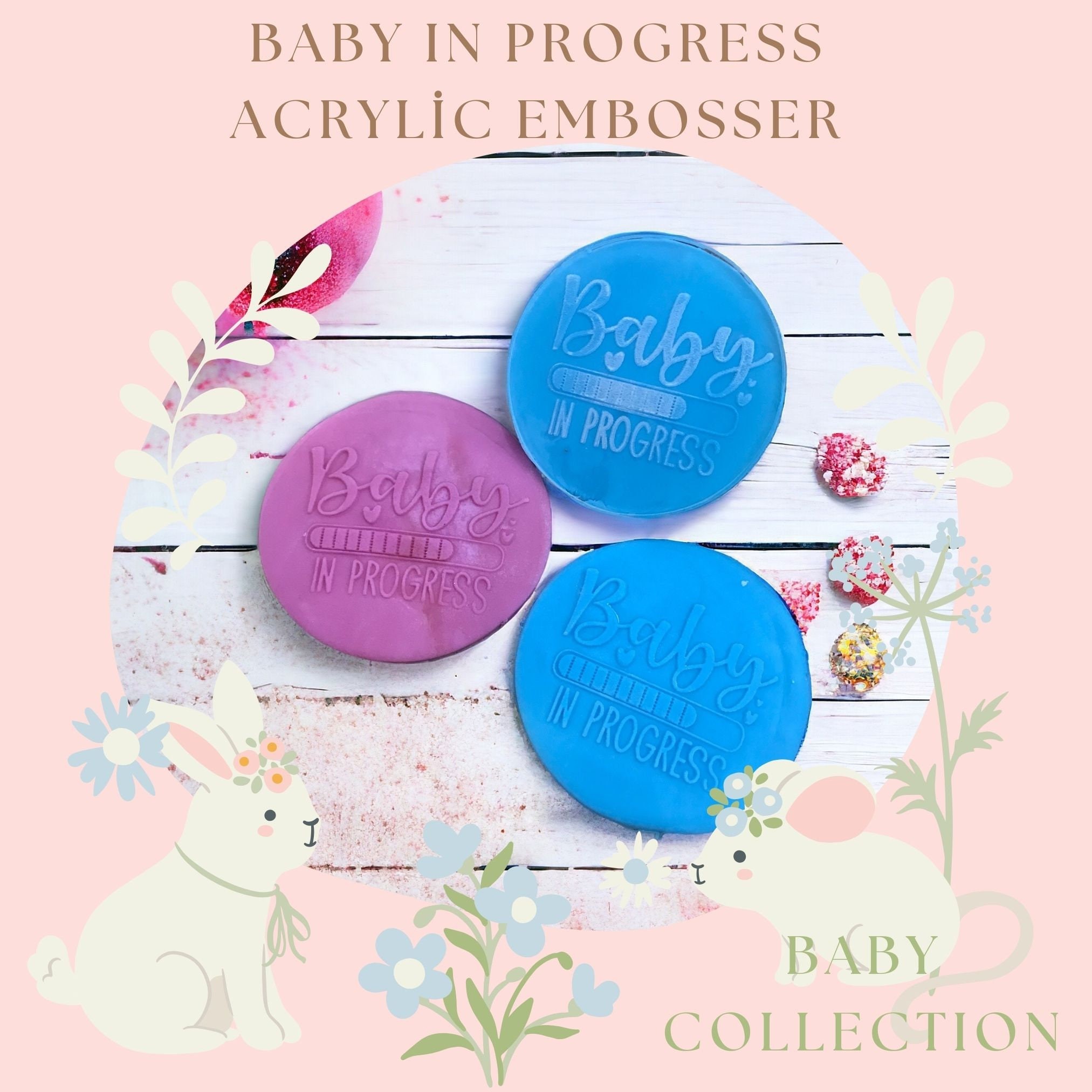 Baby In Progress Embosser – Rubber or Acrylic Fondant Stamp for Cookies, Cupcakes, Cake Decorating, Polymer Clay & Soap