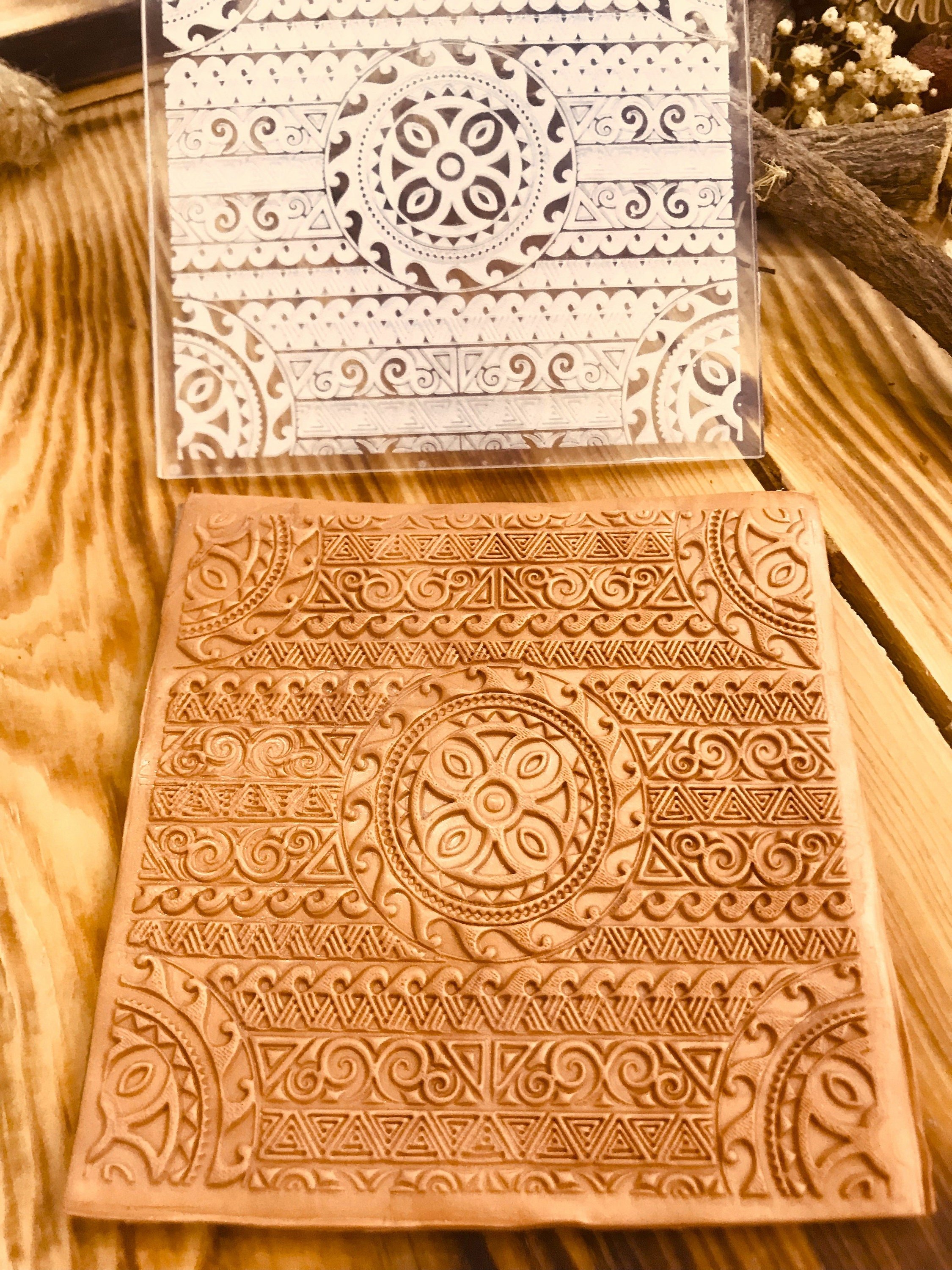 Ethnic Pattern Rubber or Acrylic Texture Mat – Polymer Clay Stamp, Embossing Tool, Acrylic Texture Sheet, Plaque, Tile for Fimo, Sculpey, Cernit