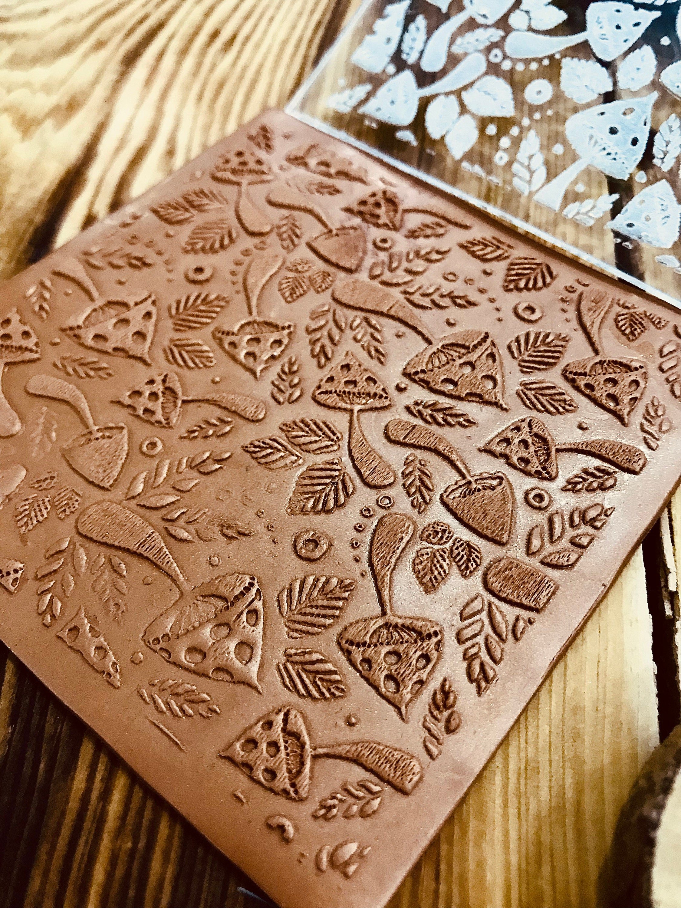 Mushroom Acrylic Embossing Stamp For Polymer Clay, Ceramic ,Fondant Stamp, Cookie Embosser, Cookie Stamp, Acrylic texture tool