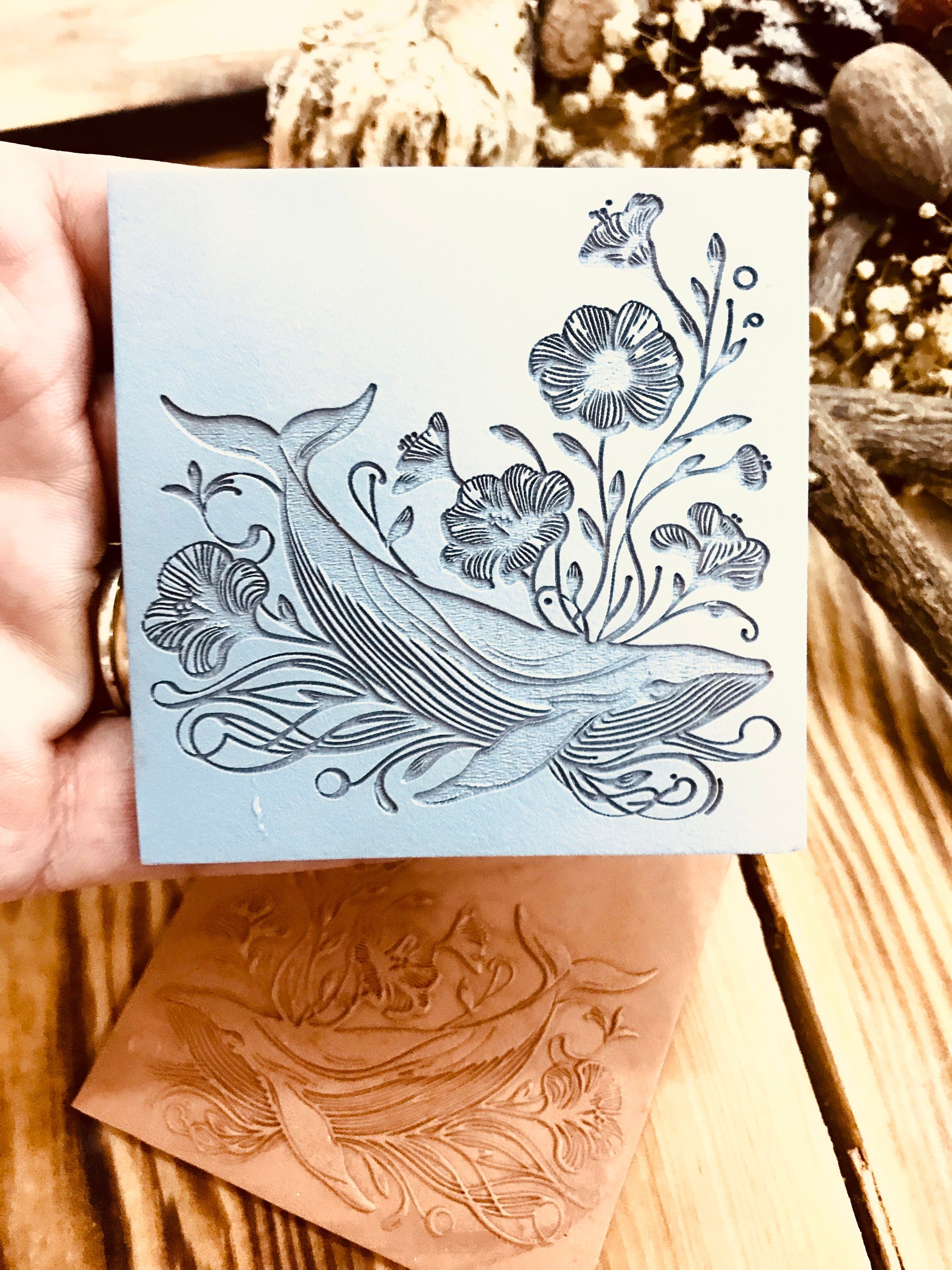 Whale With Flowers Pattern Rubber Texture Mat Polymer Clay Tools⎥Earring Making⎥Hand Roller⎥Clay Texture Tool⎥Jewellery Tools