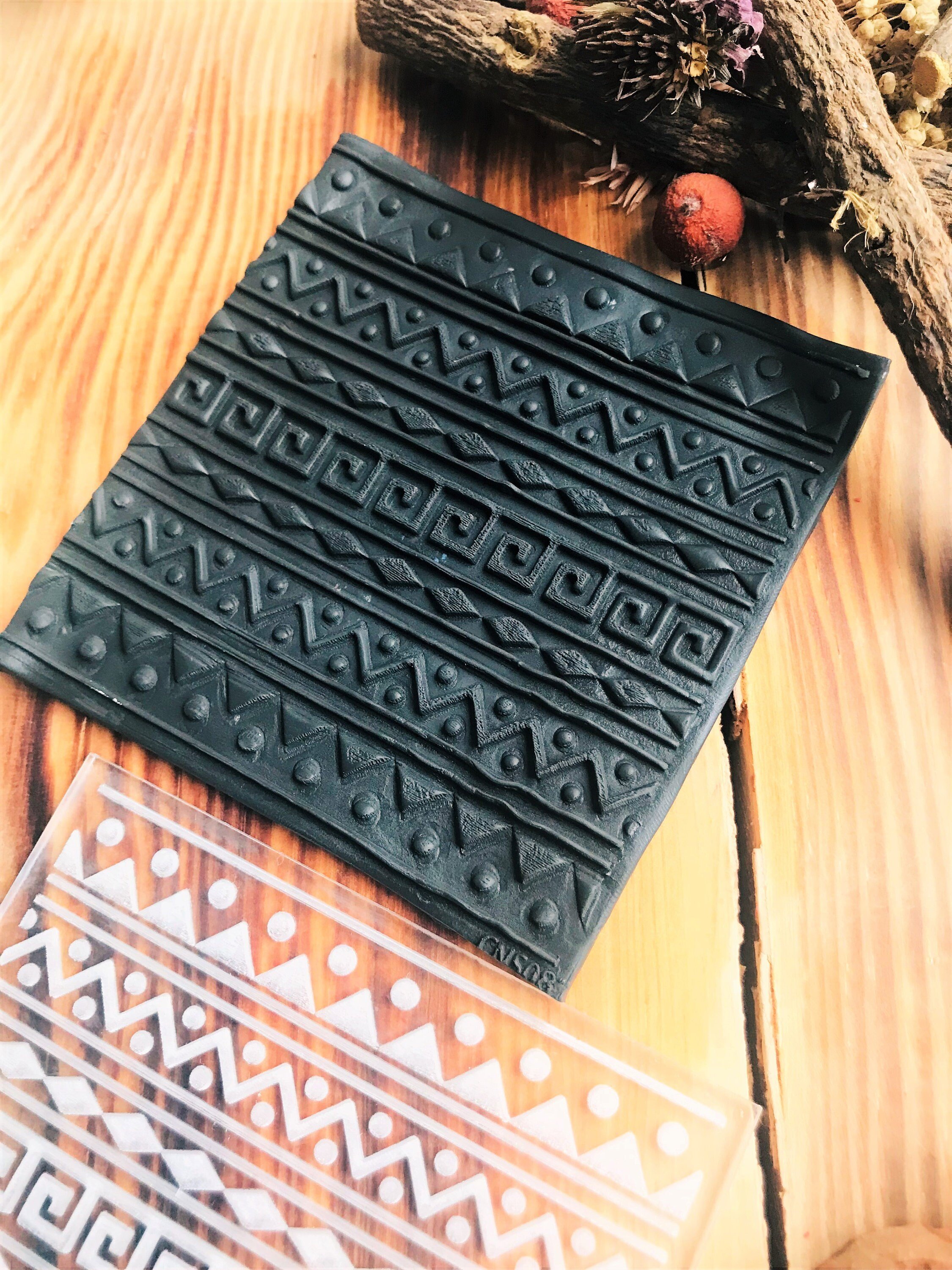 Ethnic2 Texture Mold – Traditional Pattern for Polymer Clay, Air Dry Clay And Metal Clay | 10x10 cm Rubber And Acrylic Stamp