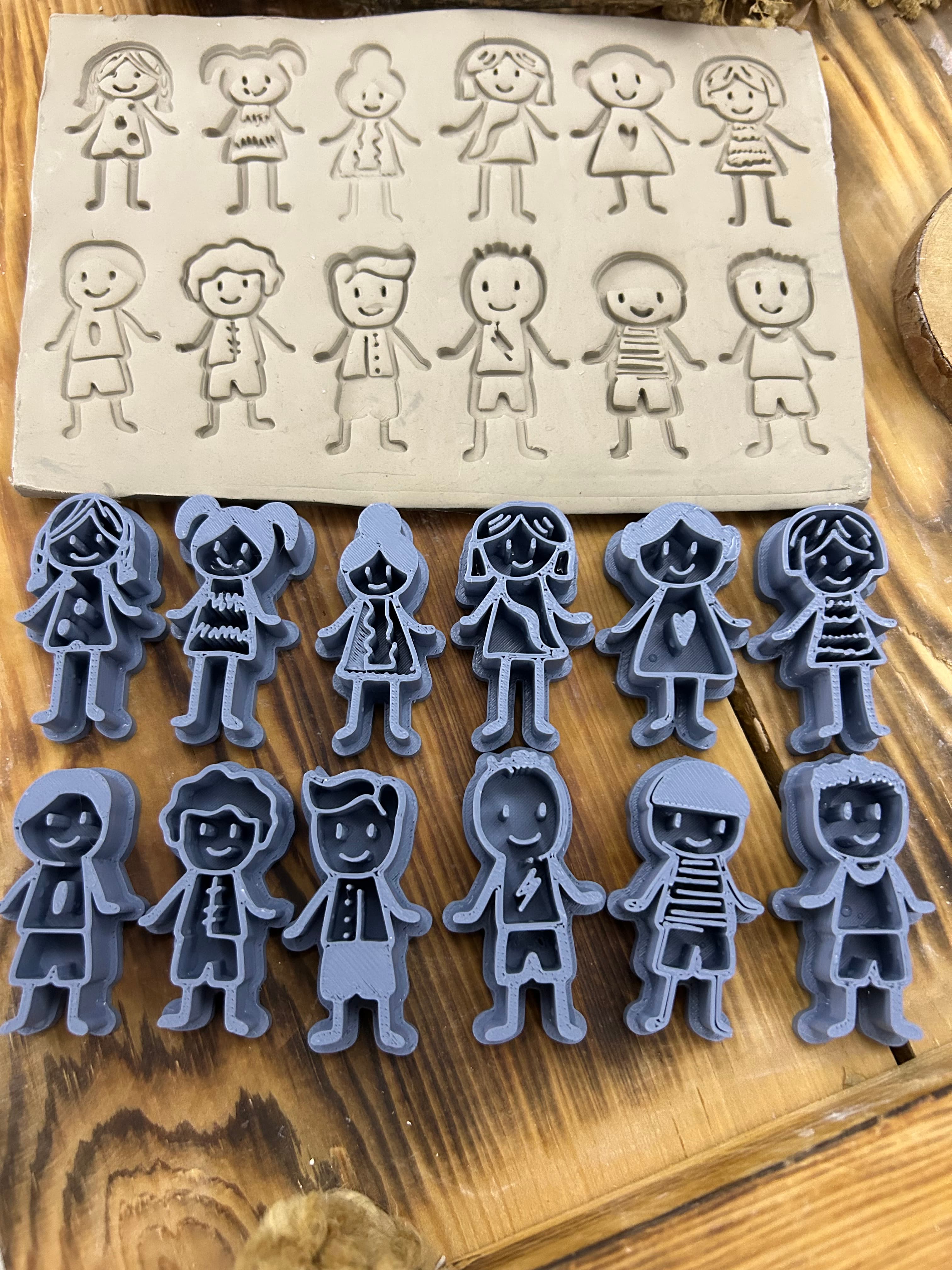 12 Doodle Friends Stamp Set – 12 Cute Boy & Girl Stamps for Polymer Clay, Air Dry Clay, Soap, Wax And Cookie Dough