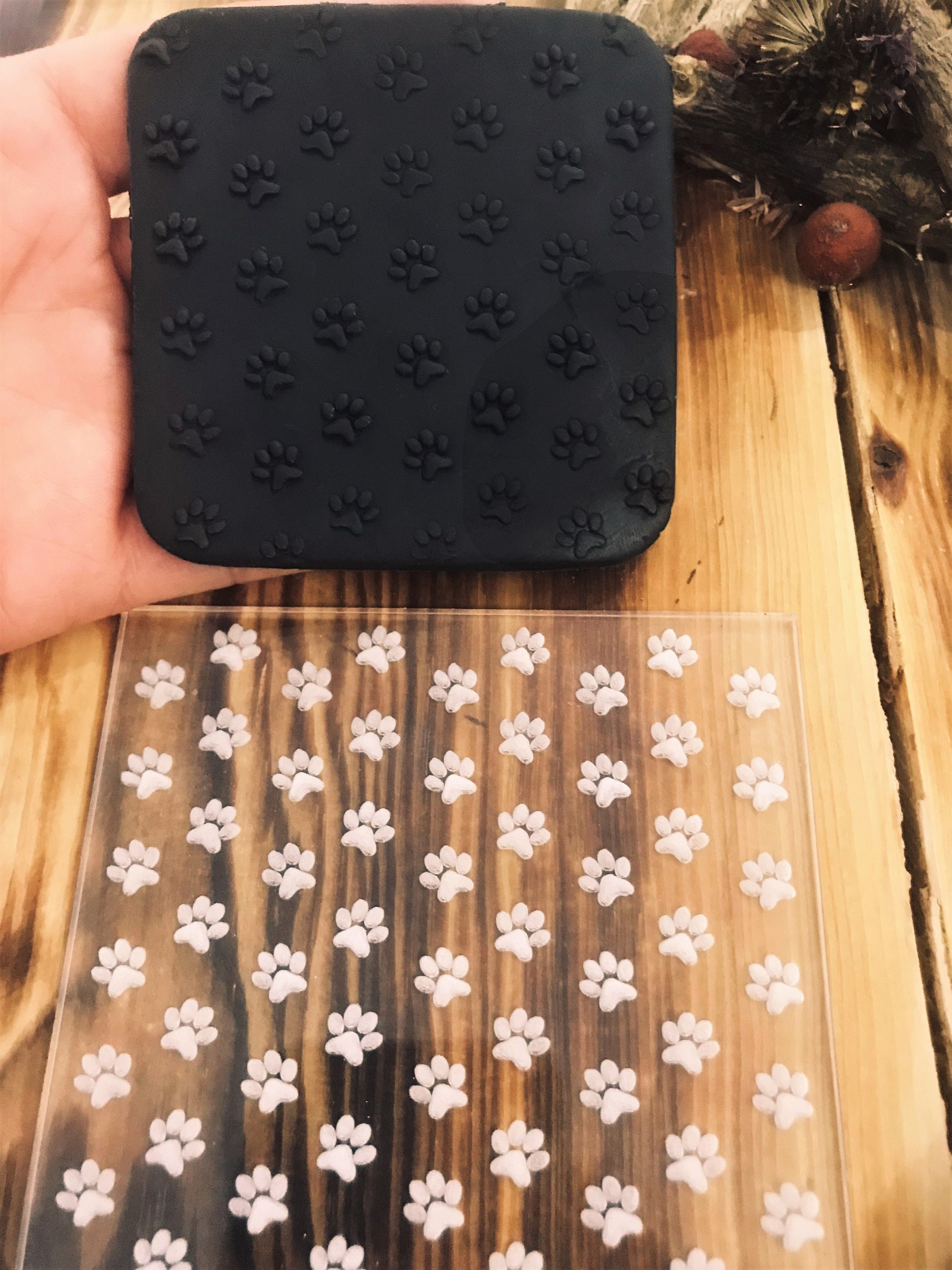 Paw pattern embosser fondant stamp, acrylic embosser for cookies, cupcakes, and cake decorating debosser, Polymer Clay Debossing Stamp