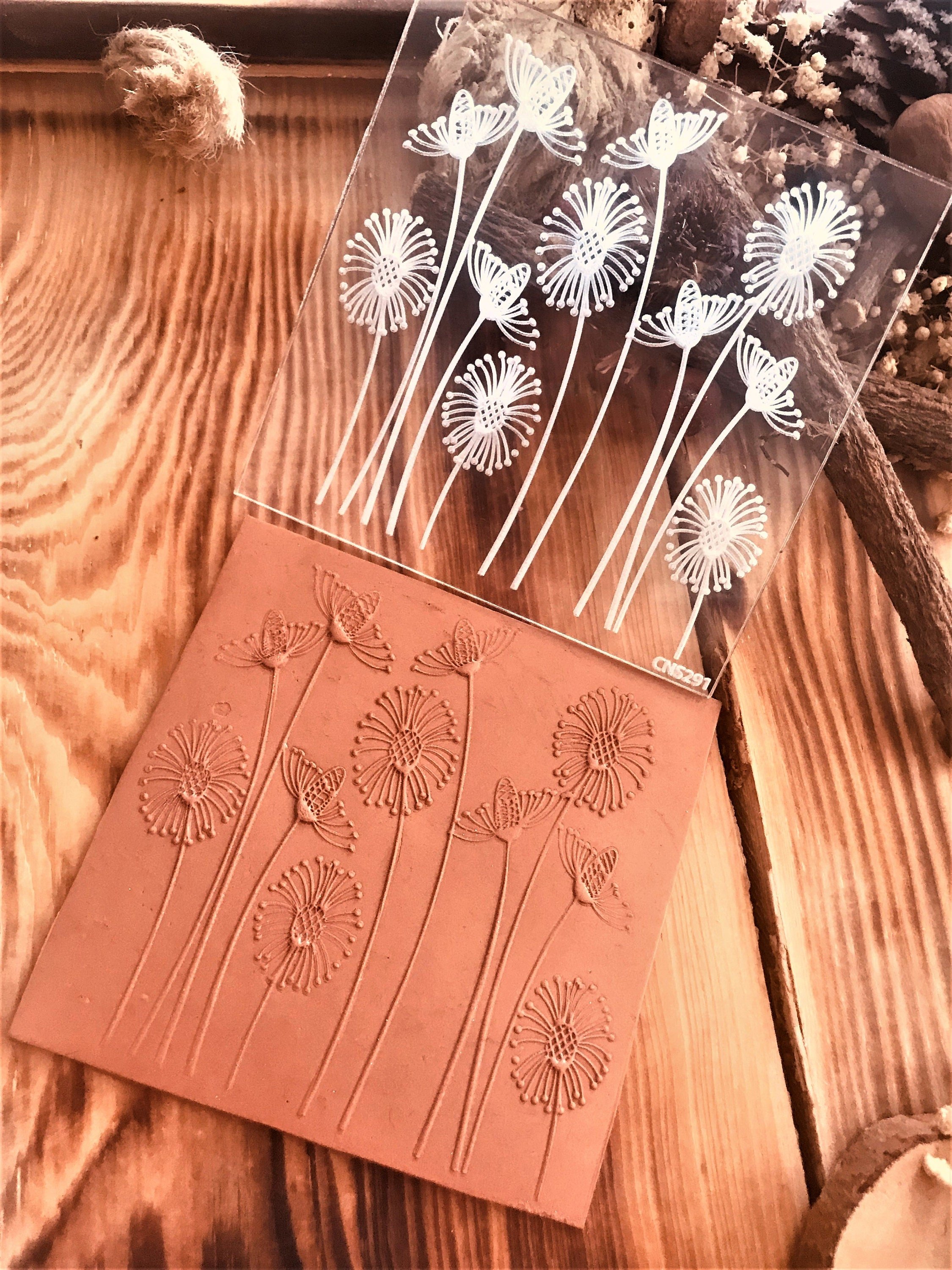 Dandelion Rubber or Acrylic Texture Mat – Polymer Clay Stamp, Embossing Tool, Acrylic Texture Sheet, Plaque, Tile for Fimo, Sculpey, Cernit