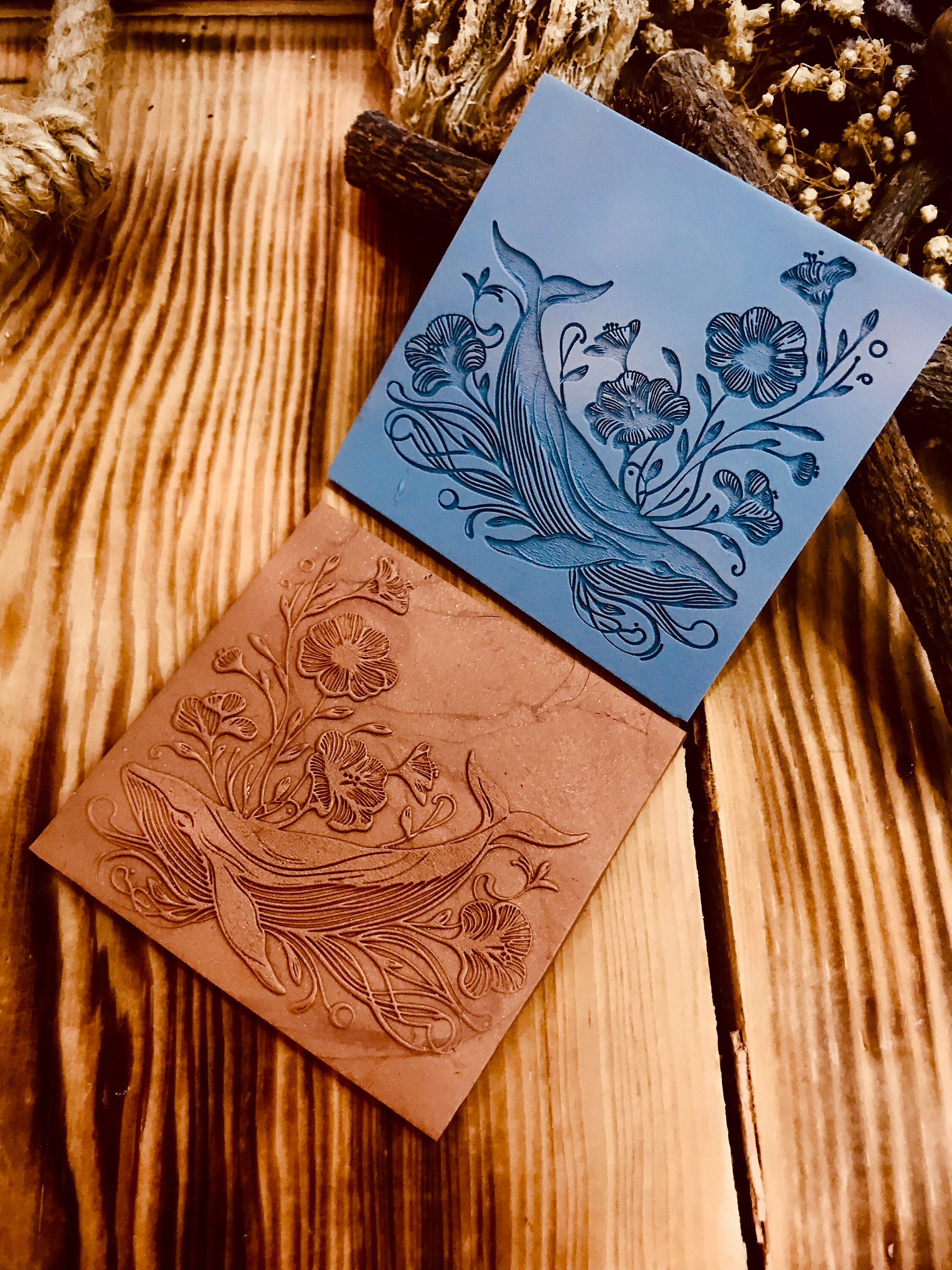 Whale With Flowers Pattern Rubber Texture Mat Polymer Clay Tools⎥Earring Making⎥Hand Roller⎥Clay Texture Tool⎥Jewellery Tools