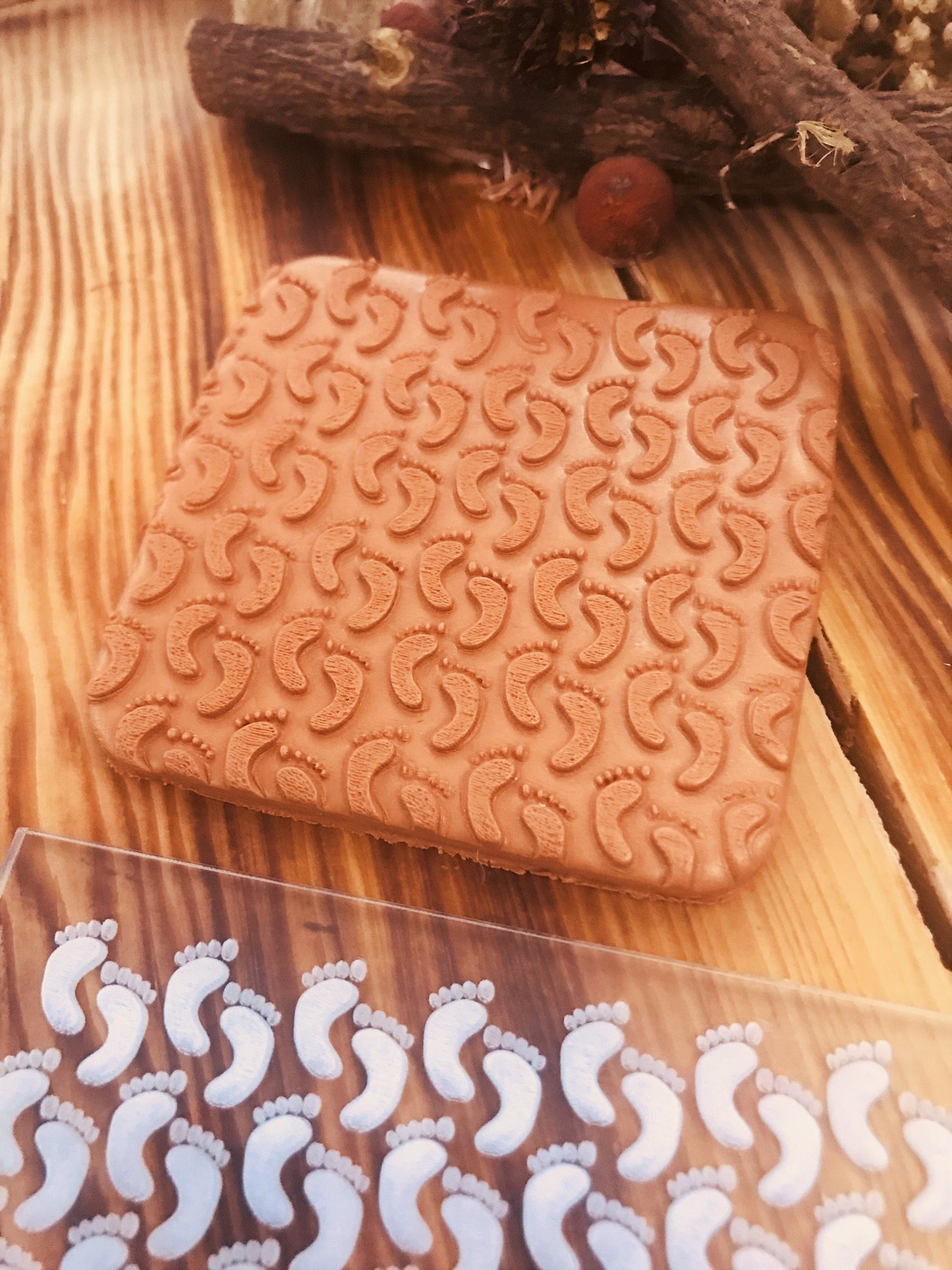 Tiny Foot Polymer CLay Embossing Stamp, Polymer Clay Tool, Texture Sheet, Pottery Tools, Ceramic Supplies, Texture Plate