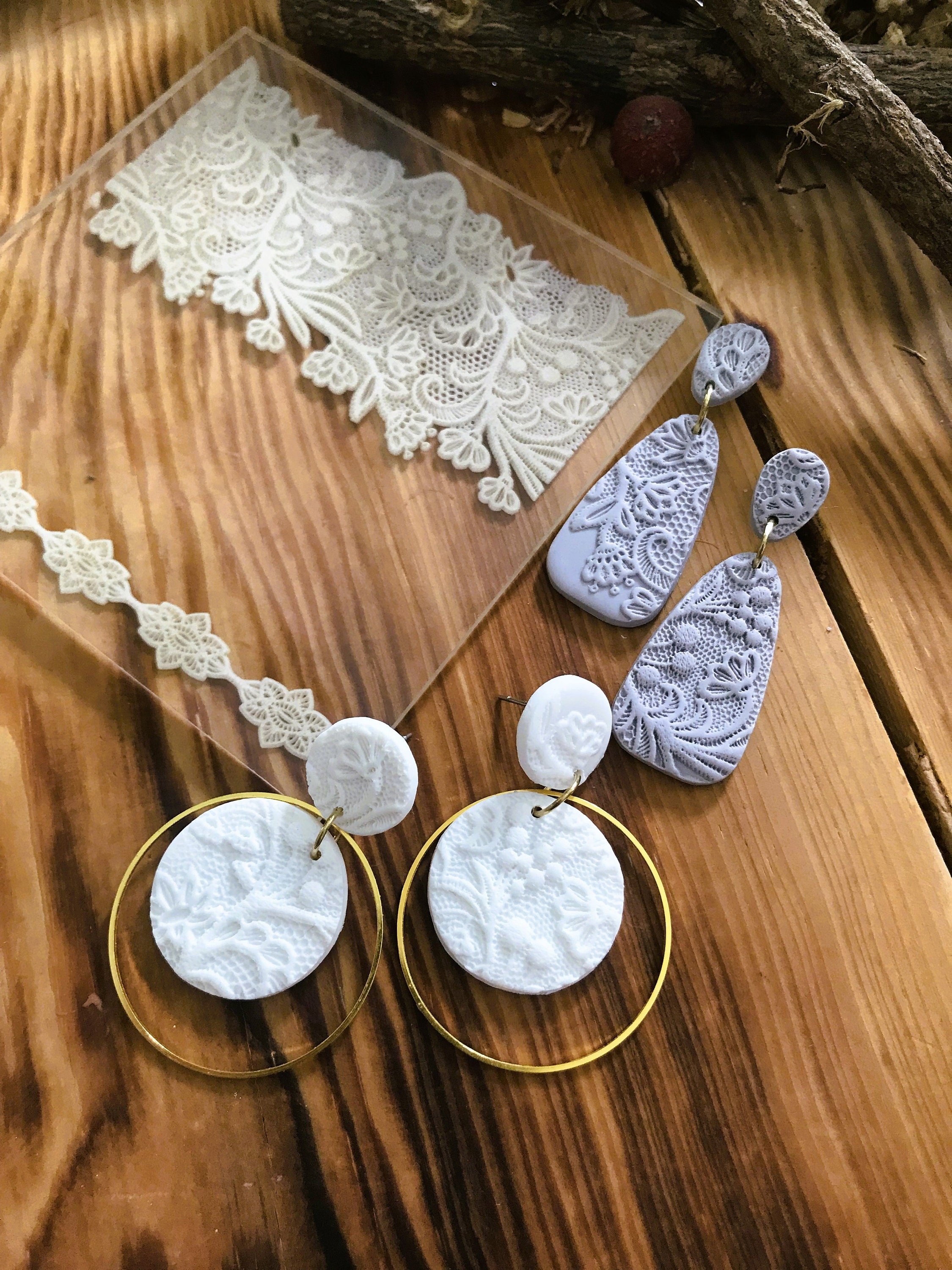 Bridal Lace2 Rubber or Acrylic Texture Mat – Polymer Clay Stamp, Embossing Tool, Acrylic Texture Sheet, Plaque, Tile for Fimo, Sculpey, Cernit