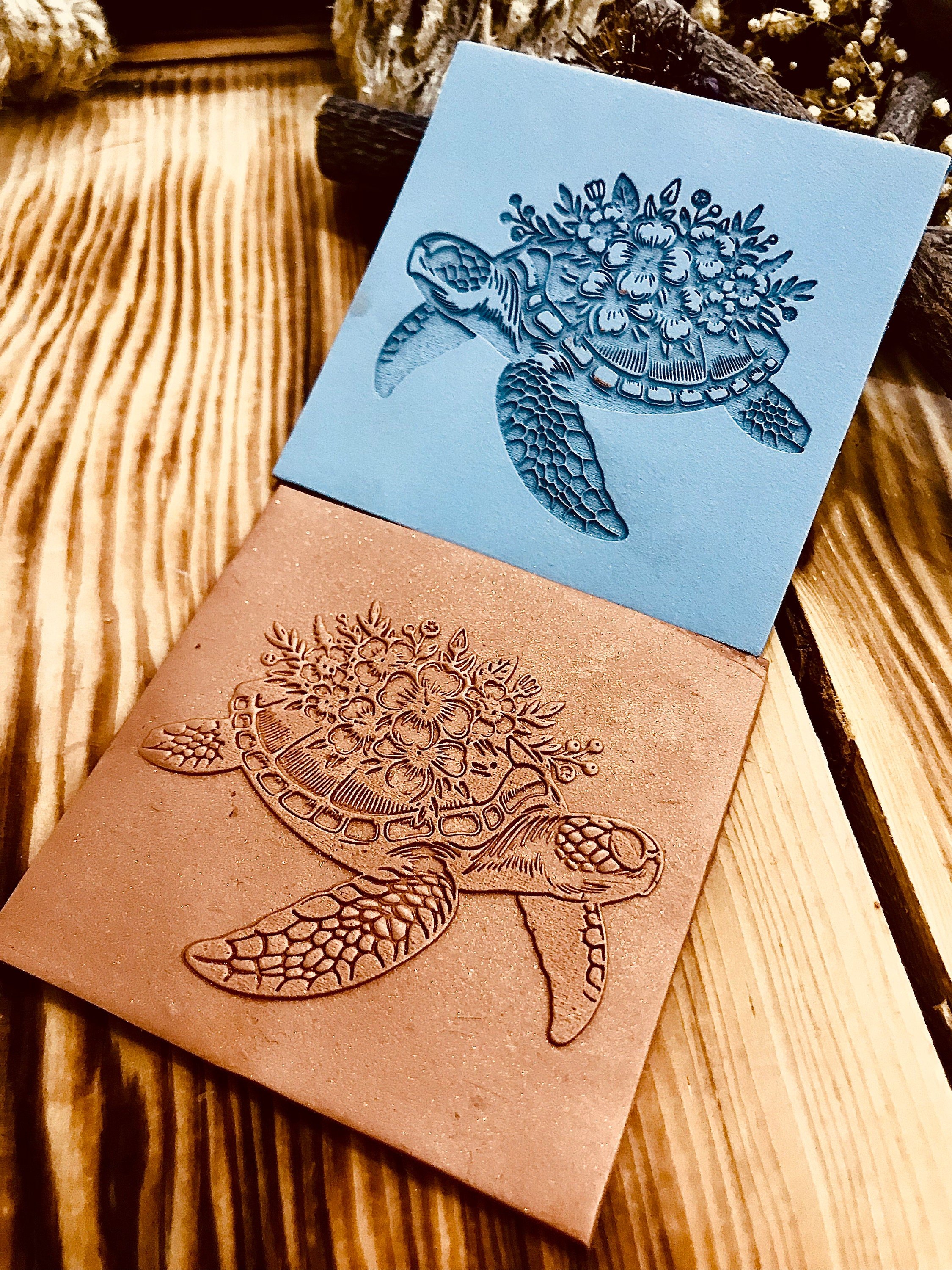 Sea Turtle With Flowers Pattern Rubber Texture Mat Polymer Clay Tools⎥Earring Making⎥Hand Roller⎥Clay Texture Tool⎥Jewellery Tools