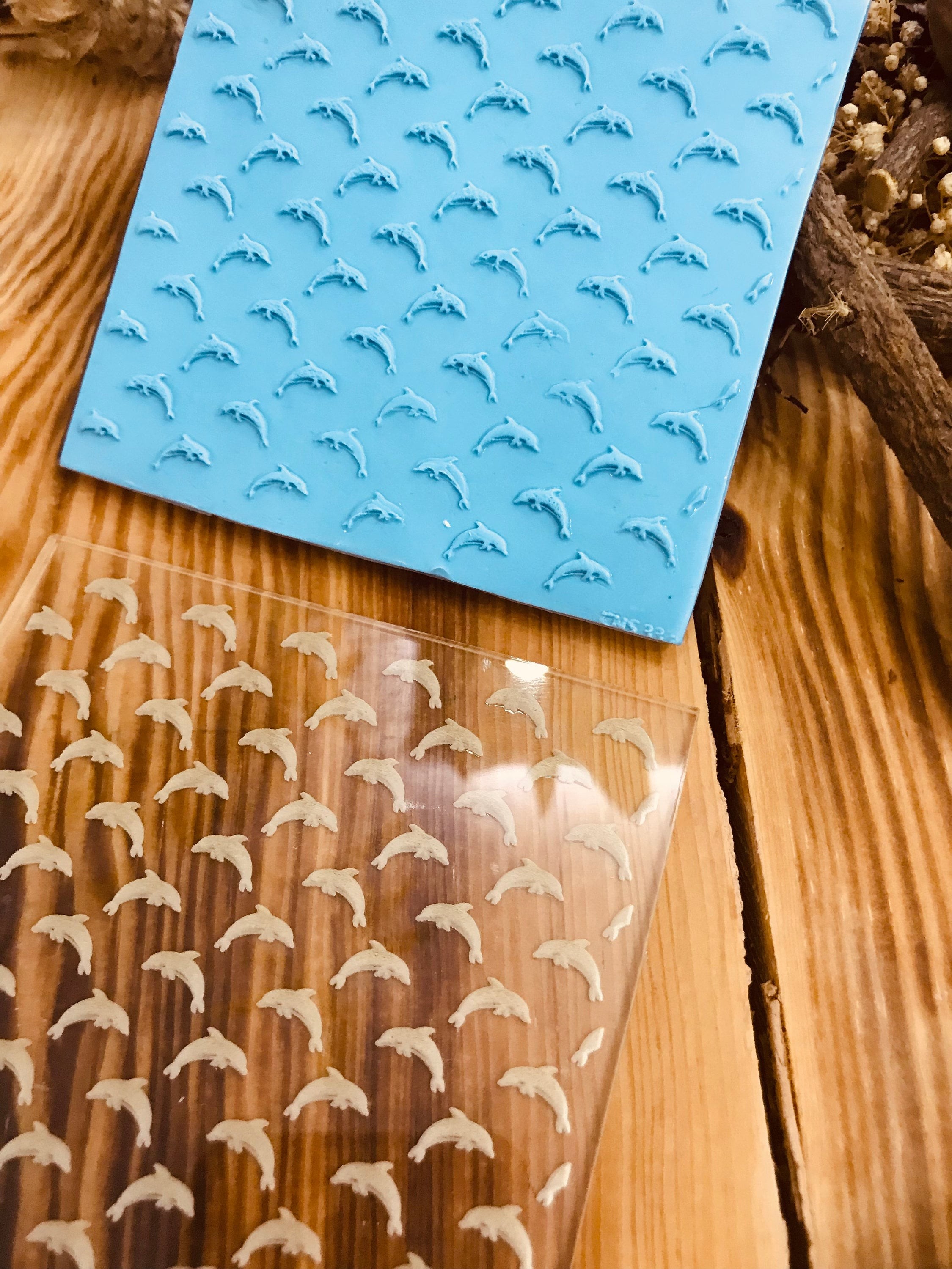 Dolphin Rubber or Acrylic Texture Mat – Polymer Clay Stamp, Embossing Tool, Acrylic Texture Sheet, Plaque, Tile for Fimo, Sculpey, Cernit