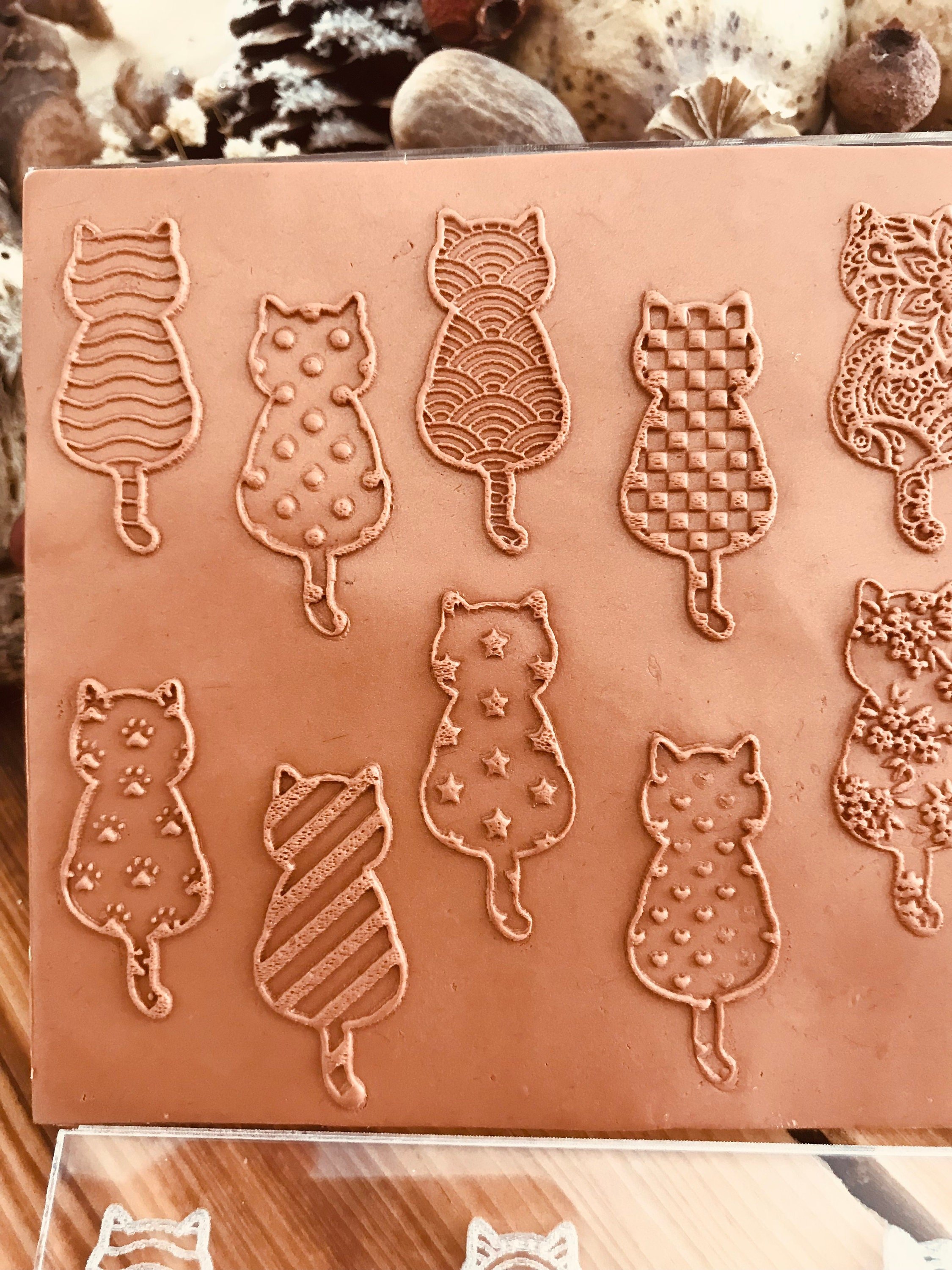 Cat Texture Mold Set – Includes 8 Unique Cat Patterns + Bonus Cat Cutter | Perfect for Polymer Clay, Air Dry Clay & Metal Clay | 10x10 cm