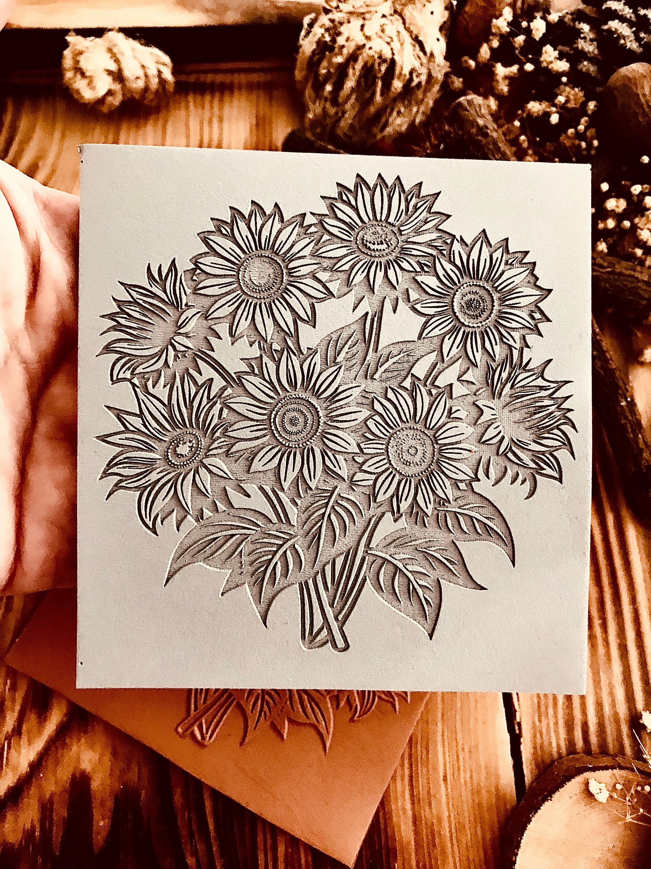 Sunflower Bouquet Rubber Texture Mat 10*10Cm⎥Polymer Clay Tools⎥Earring Making⎥Hand Roller⎥Clay Texture Tool⎥Jewellery Tools