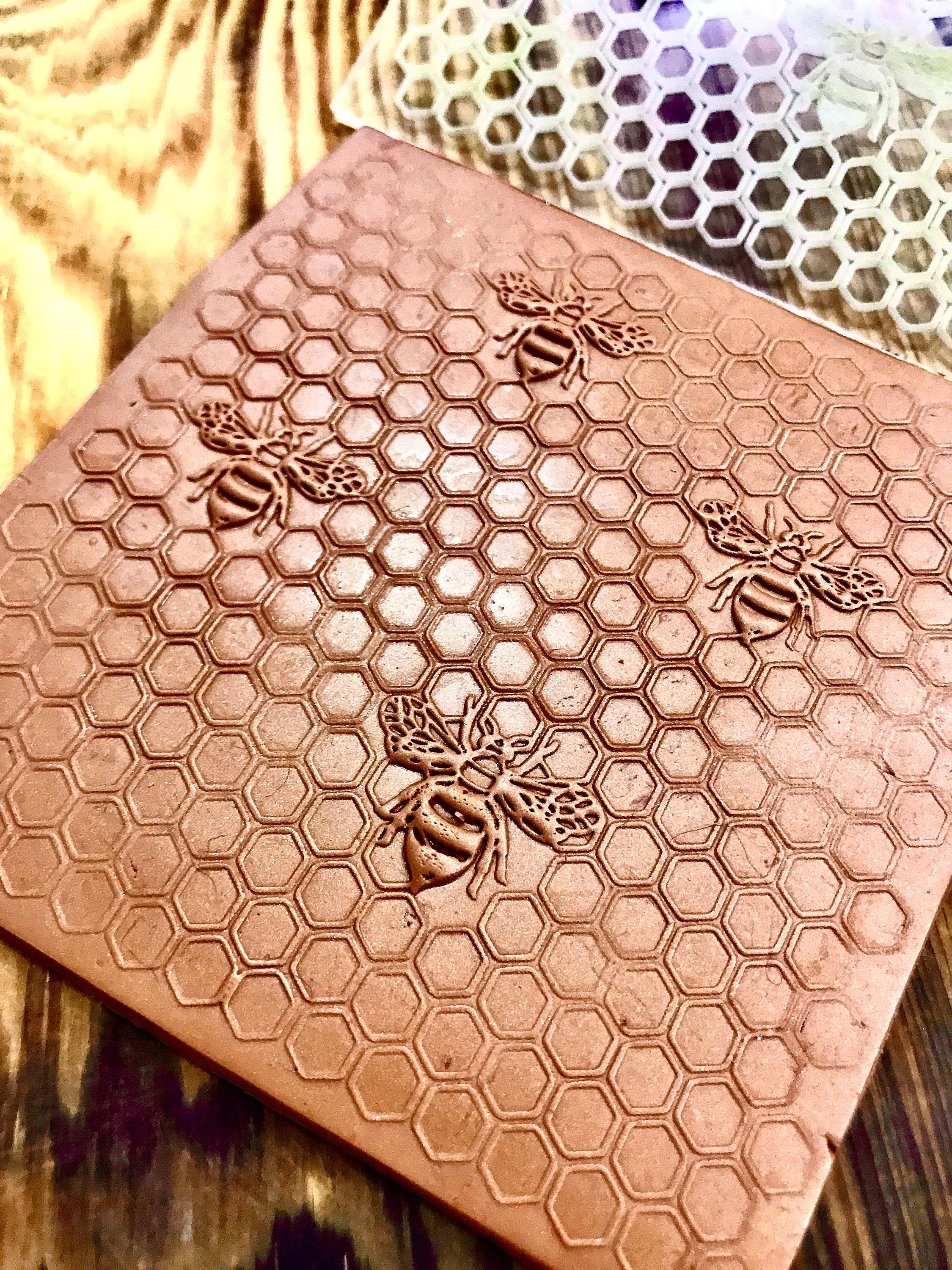 Honey Comb And Bee Polymer Clay Stamp,Embossing Stamp For Polymer Clay, Ceramic ,Fondant Stamp, Cookie Embosser Stamp, Acrylic texture tool