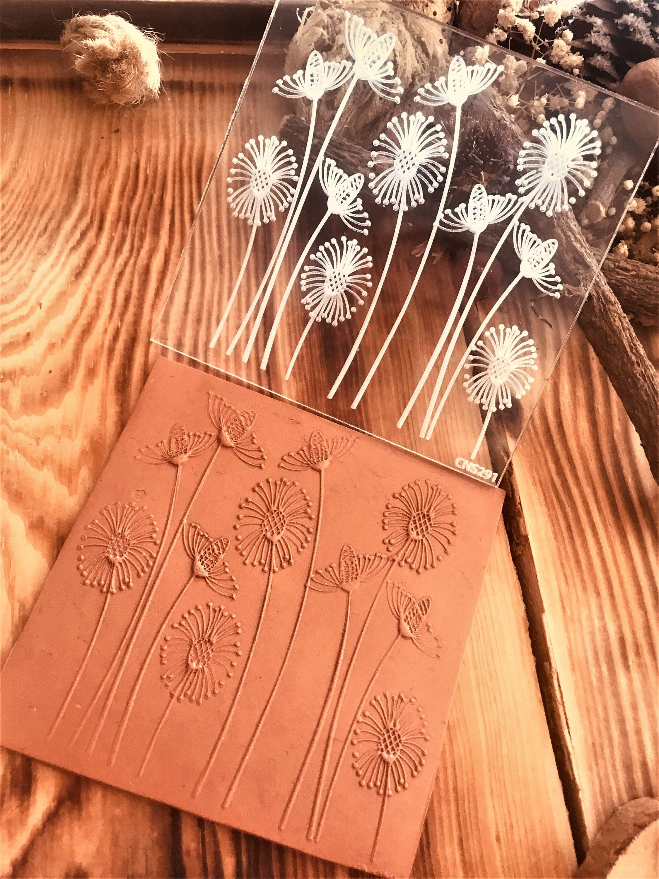 Dandelion Rubber or Acrylic Texture Mat – Polymer Clay Stamp, Embossing Tool, Acrylic Texture Sheet, Plaque, Tile for Fimo, Sculpey, Cernit