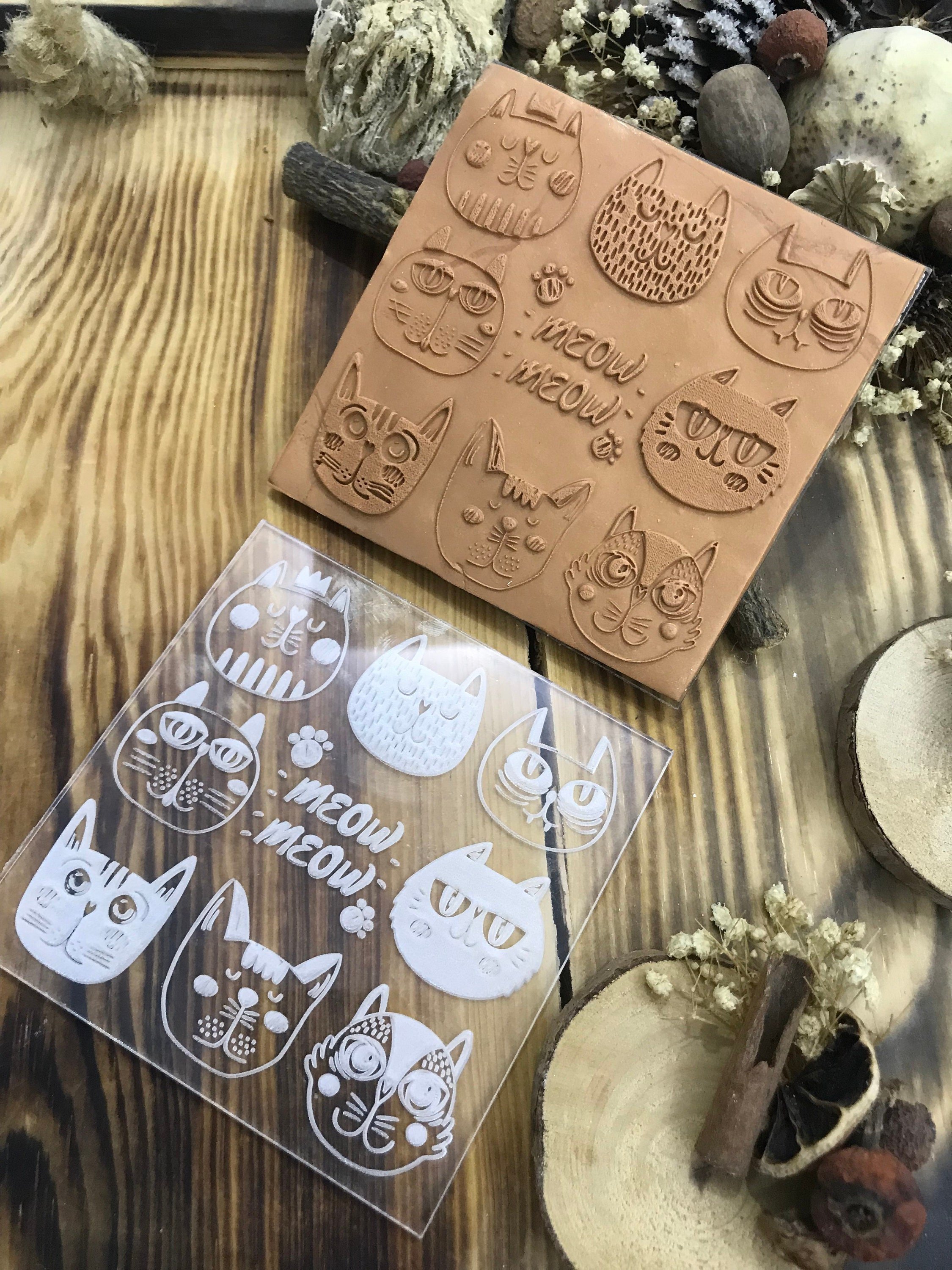 Doodle Cat Texture Mat for Polymer Clay , Air Dry Clay, Metal Clay  – Rubber or Acrylic Texture Sheet, Crafting Stamp Plate