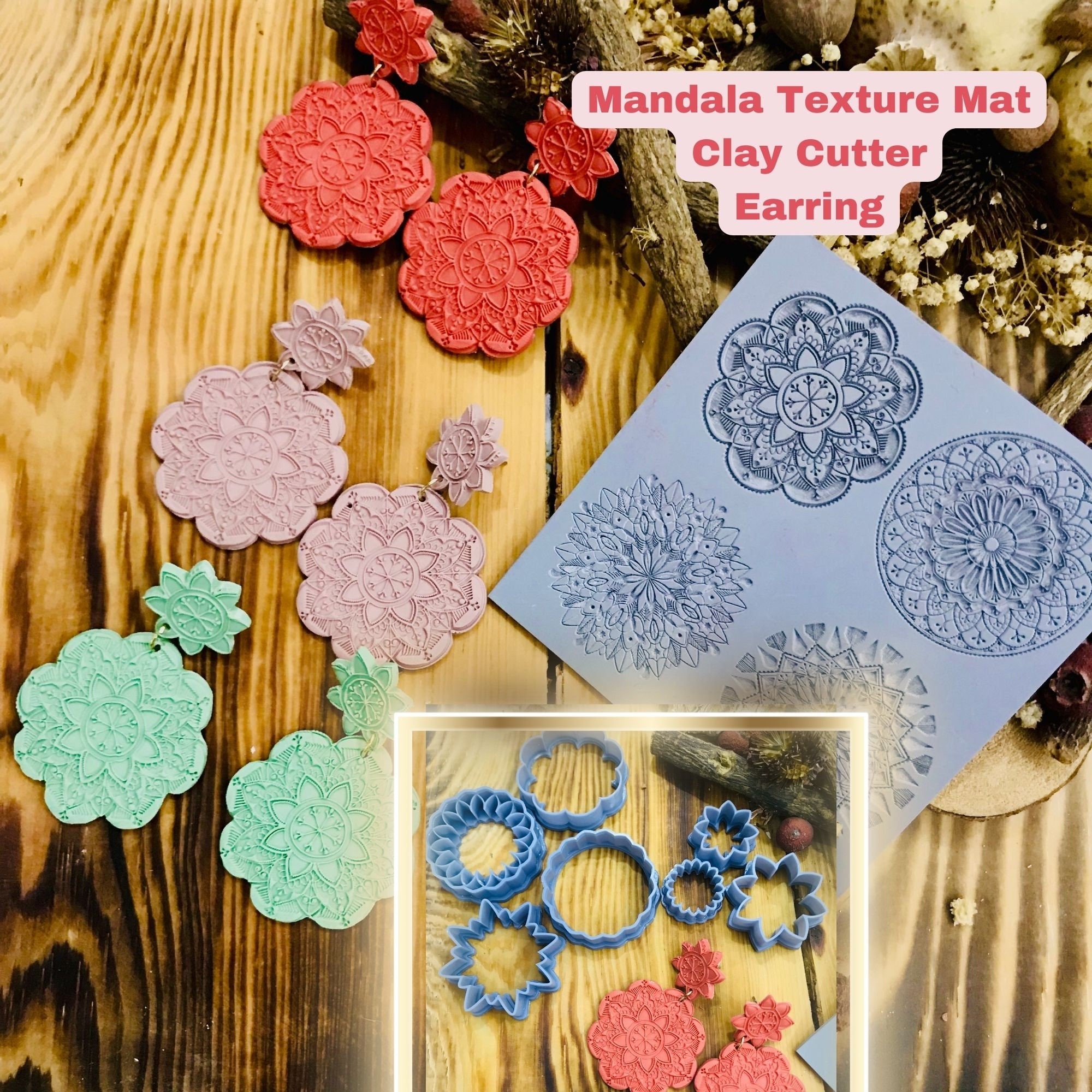 Mandala Art Deco Rubber Texture Mat 10*10Cm⎥Polymer Clay Earring⎥Clay Cutter⎥Hand Roller⎥Clay Texture Tool⎥Jewellery Tools