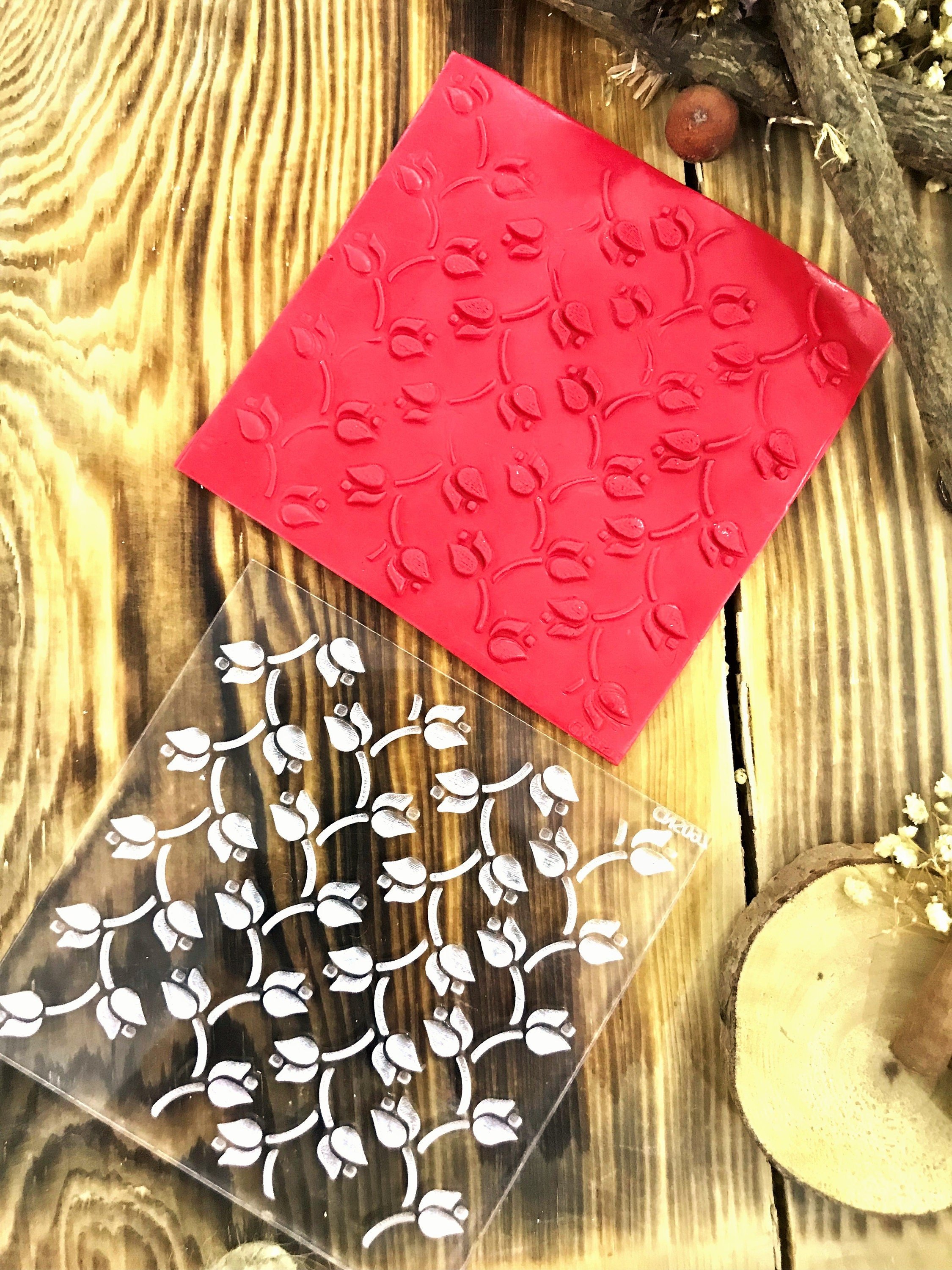 Tulip Pattern Texture Mat, Floral Polymer Clay  Stamp, Debossing Acrylic tool, Texture Sheet, Star pattern, Ceramic Supplies, Texture Plate