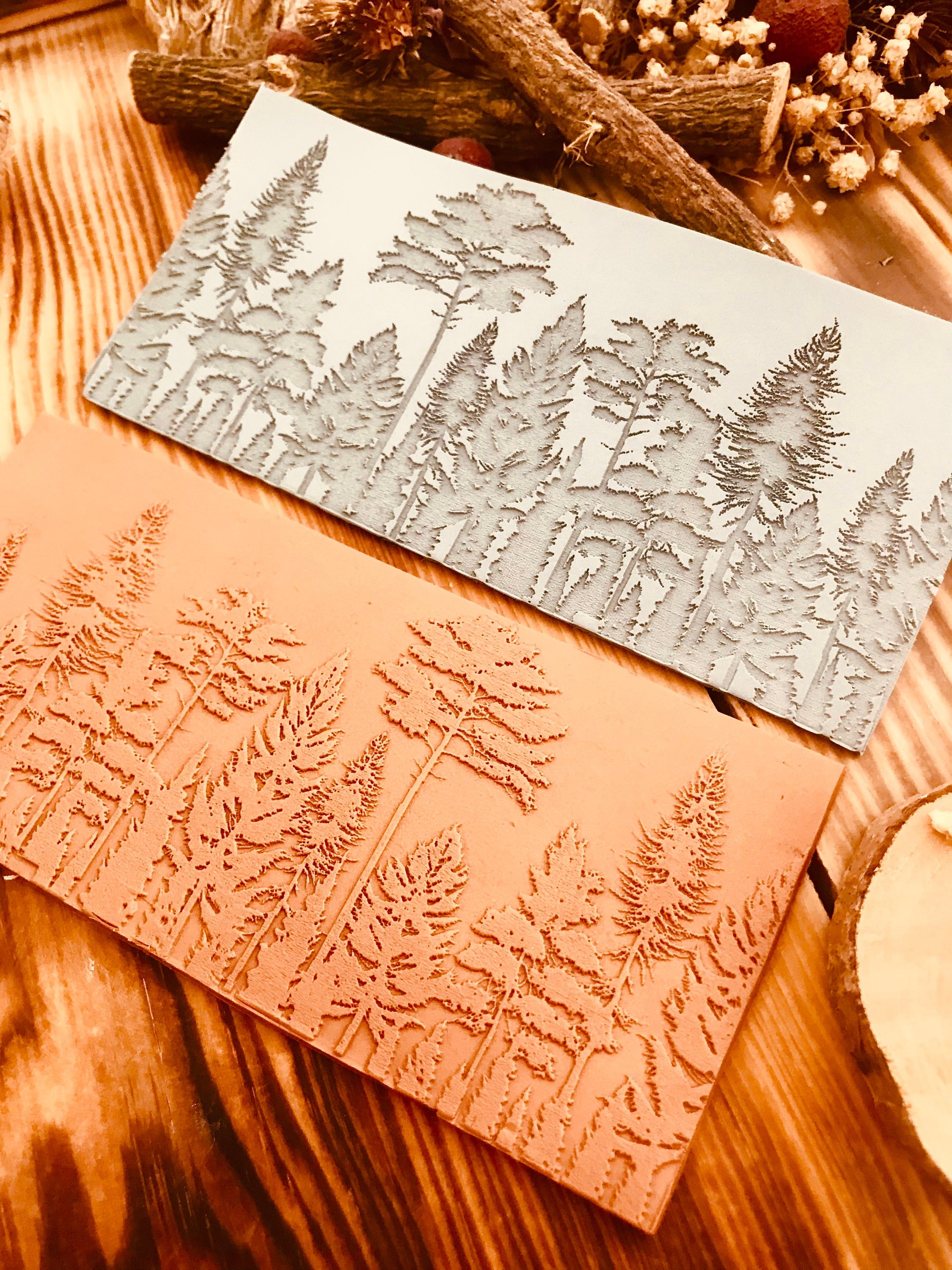 Forest Landscape Rubber Texture Mat – 7x14.5cm Clay Texture Sheet | Nature Pattern Stamp for Polymer Clay, Air Dry Clay, Jewellery & Mug Designs