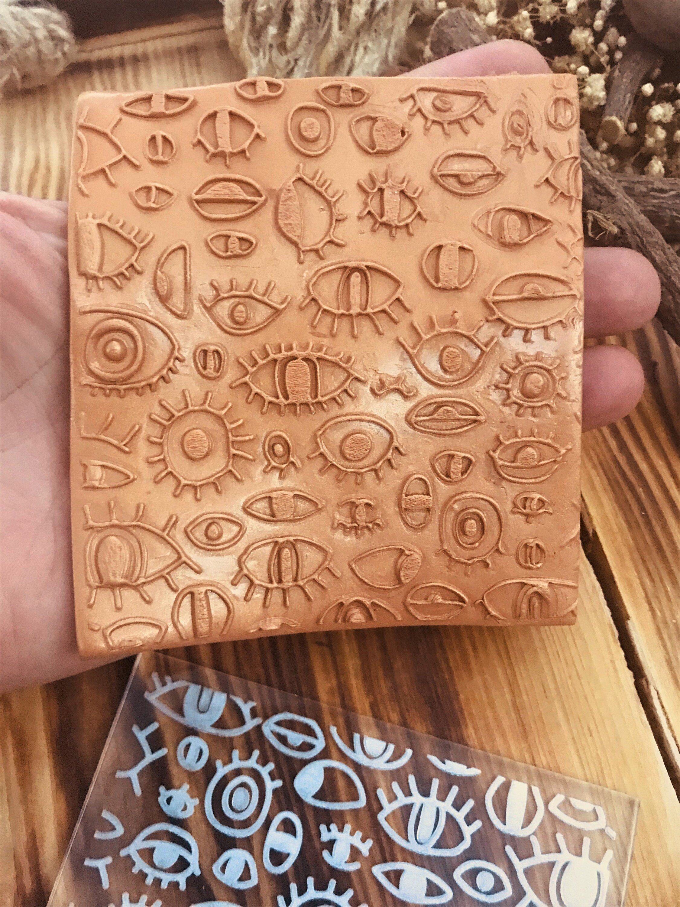Eyes Texture Mold – Abstract Eye Pattern for Polymer Clay, Air Dry Clay And Metal Clay | 10x10 cm Rubber And Acrylic Stamp