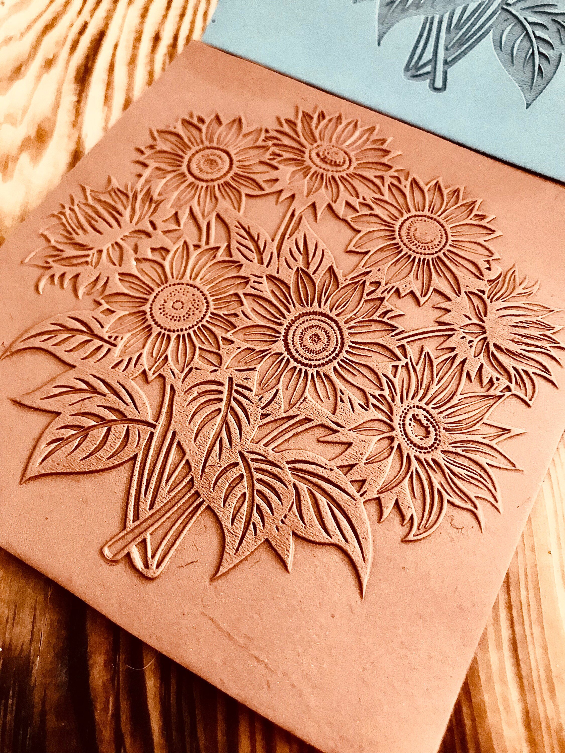 Sunflower Bouquet Rubber Texture Mat 10*10Cm⎥Polymer Clay Tools⎥Earring Making⎥Hand Roller⎥Clay Texture Tool⎥Jewellery Tools