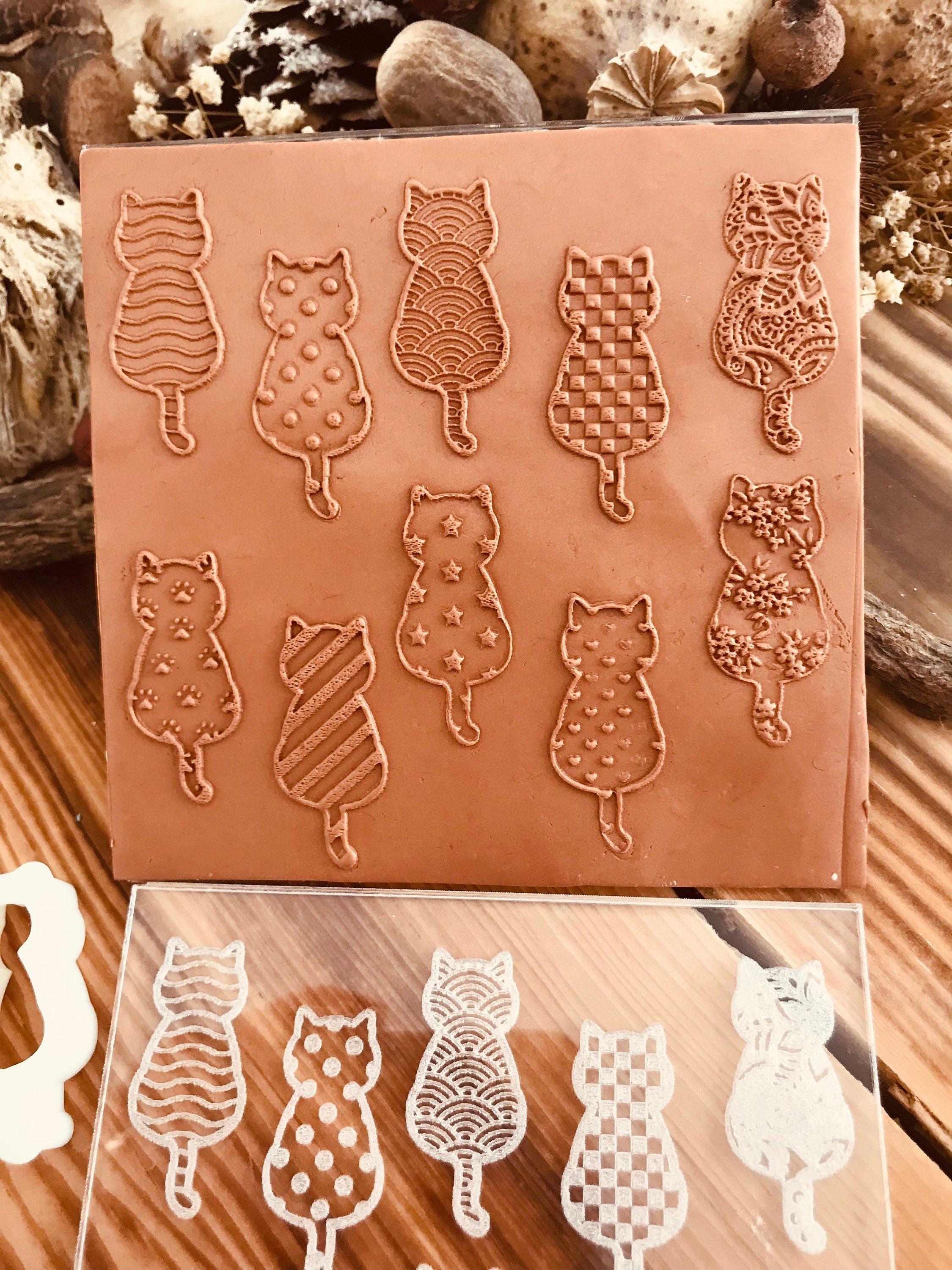 Cat Texture Mold Set – Includes 8 Unique Cat Patterns + Bonus Cat Cutter | Perfect for Polymer Clay, Air Dry Clay & Metal Clay | 10x10 cm