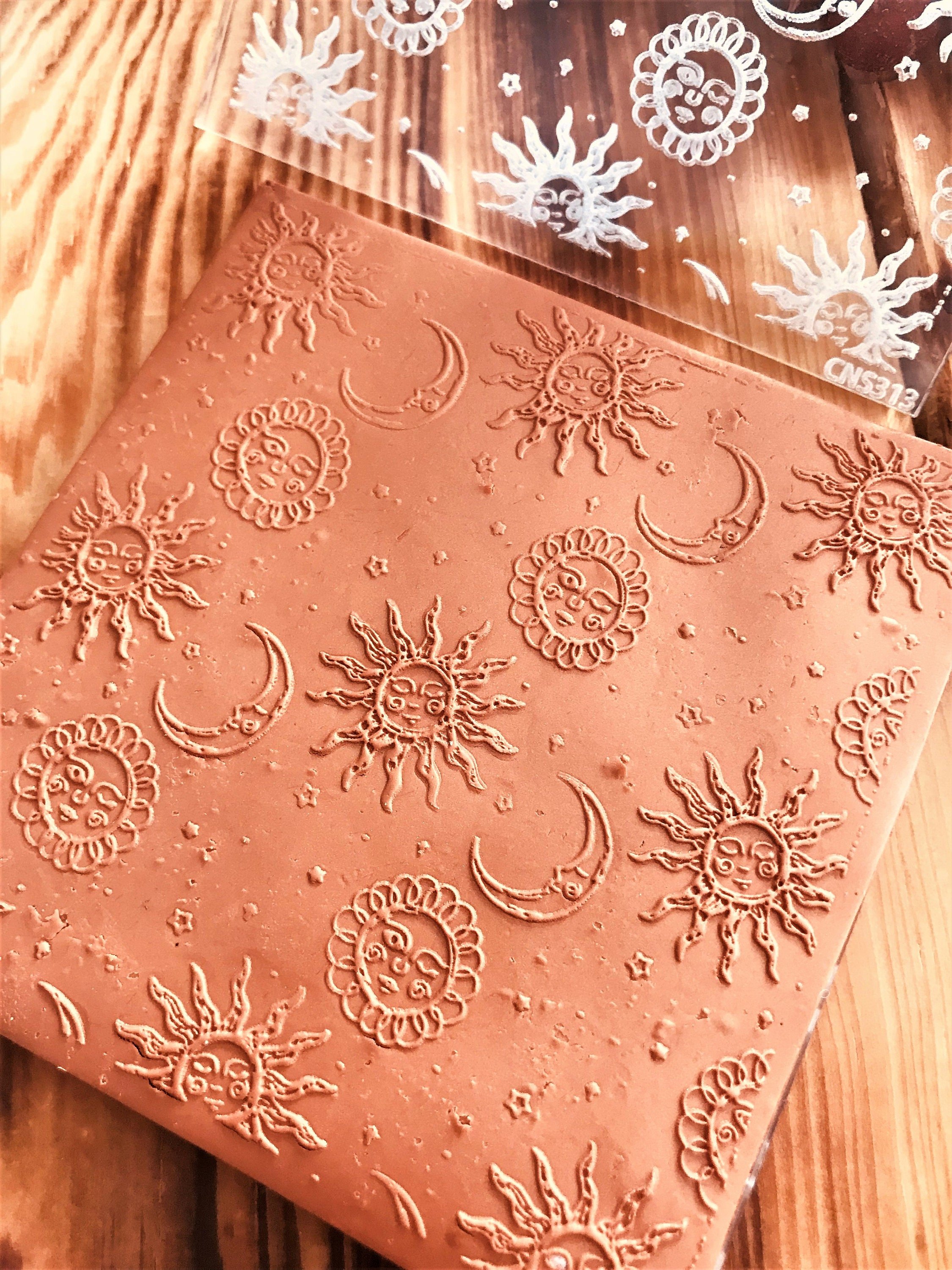Moon, Sun and Star Pattern2 Acrylic Embossing Stamp For Polymer Clay, Fondant Stamp, Cookie Embosser, Cookie Stamp, Acrylic texture tool