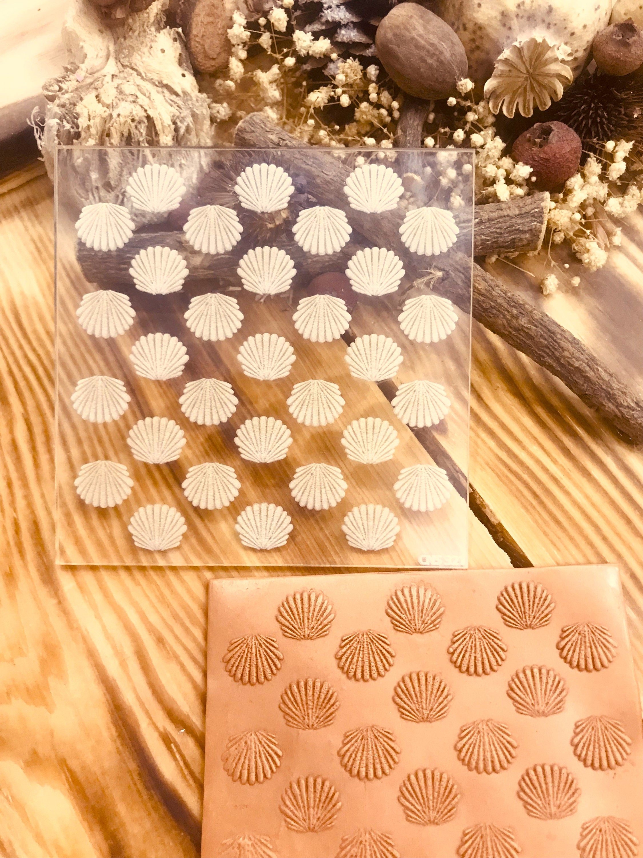 Seashell Pattern Acrylic Texture Sheet or Rubber Texture Mat for Polymer Clay 10*10cm Size