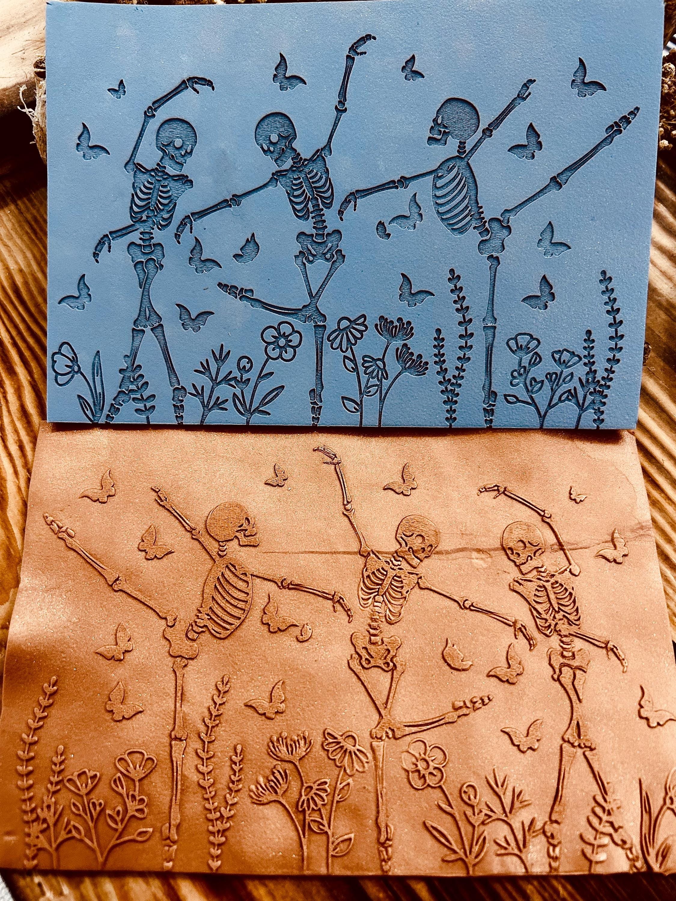 Halloween Dancing Skeleton and Butterfly Pattern Rubber Texture Mat | 10x14 cm | For Polymer Clay, Air Dry Clay, Silver Clay