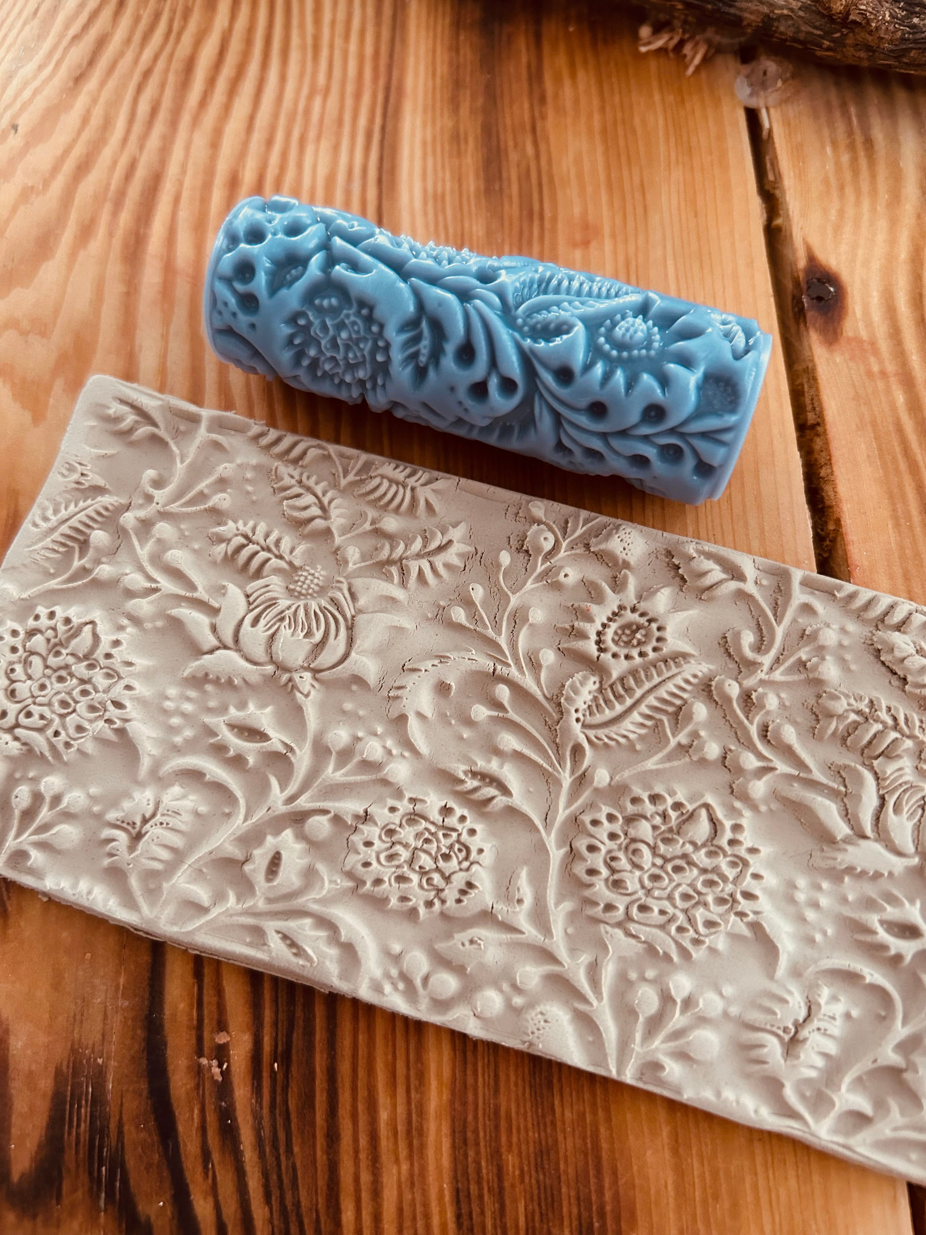 Floral Border Texture Roller for Polymer Clay – 7cm Embossing Roller for Air Dry Clay, Cookie Dough, Ceramic, Fondant, DIY Floral Pattern Tool