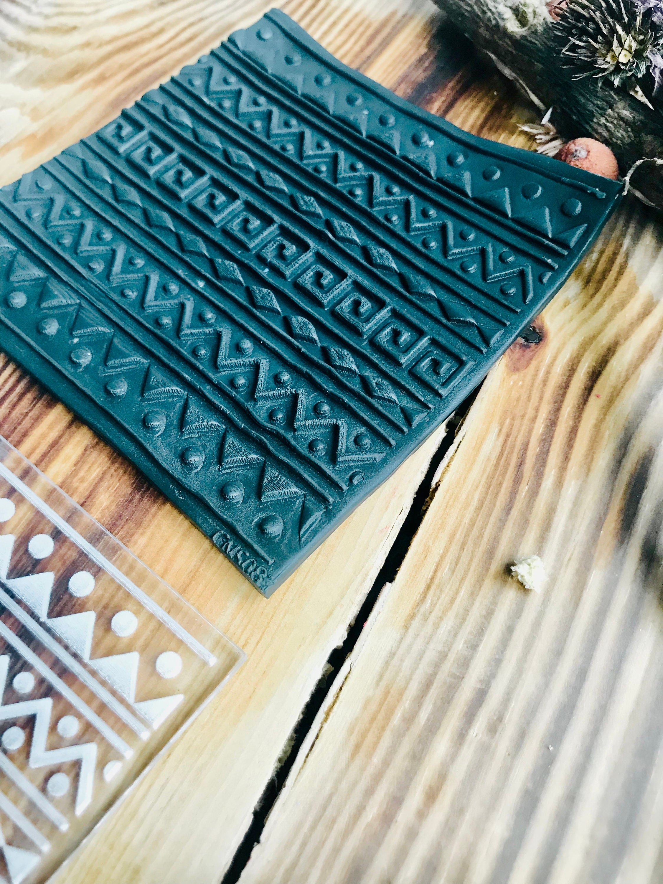 Ethnic2 Texture Mold – Traditional Pattern for Polymer Clay, Air Dry Clay And Metal Clay | 10x10 cm Rubber And Acrylic Stamp