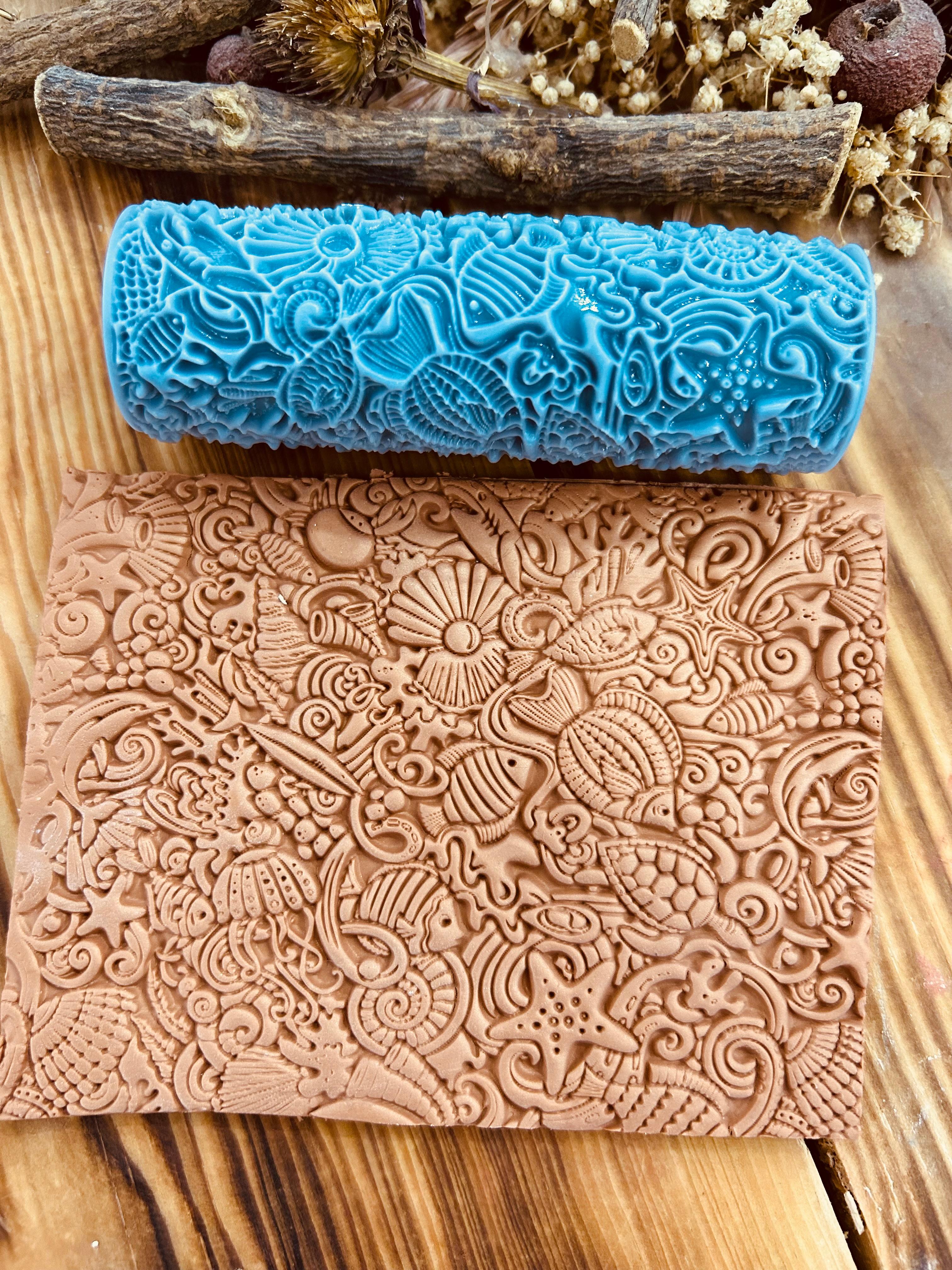 Sea Creatures Pattern Texture Roller – 10cm Embossing Roller for Polymer Clay, Air Dry Clay, Soap, Metal Clay, DIY Crafts